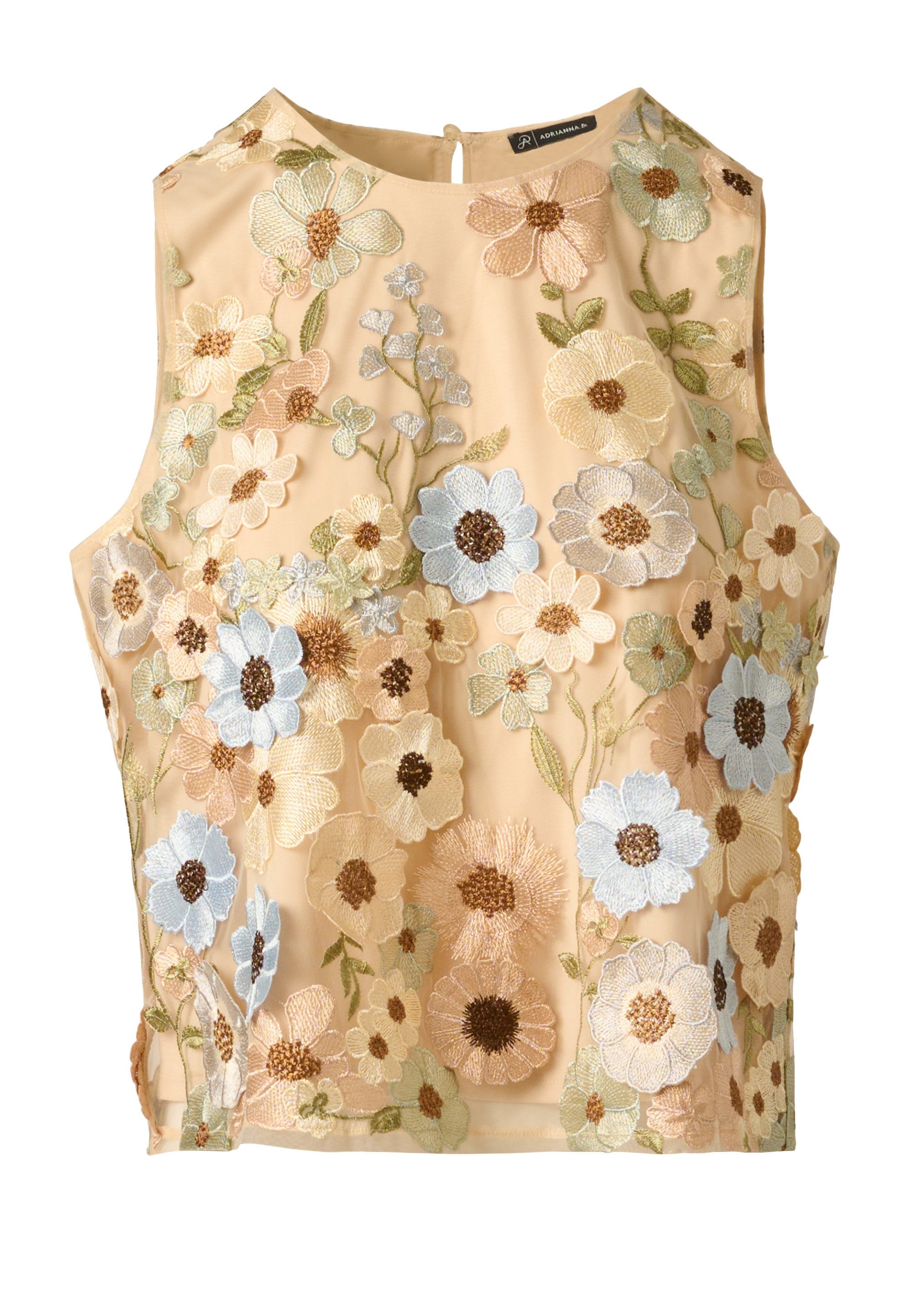 Adrianna Papell Kurzarmbluse Sleeveless Floral Blouse Frisches und farbenfrohes, besticktes Tanktop