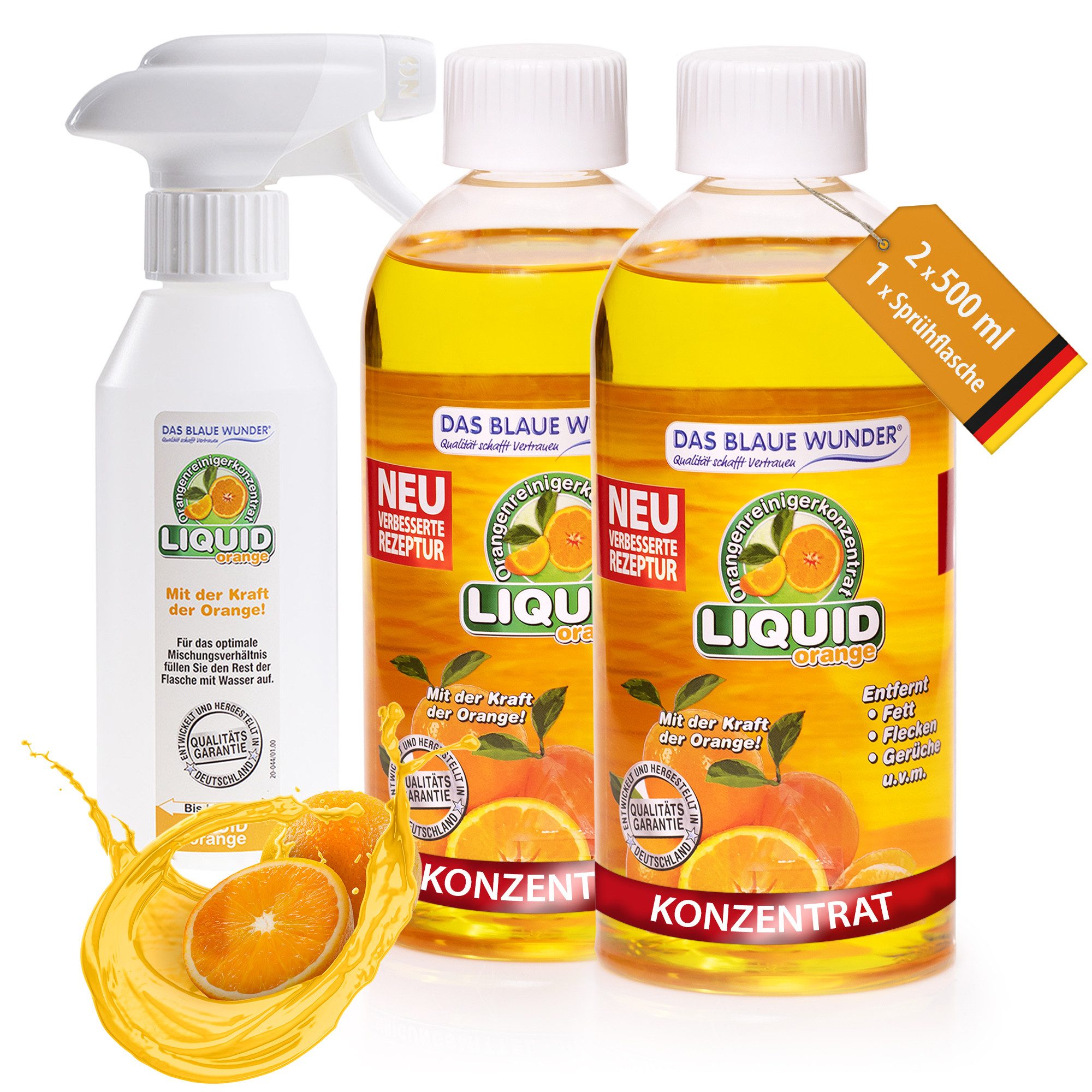 Das Blaue Wunder® Liquid Orange Orangenreiniger Universalreiniger inkl. Sprühflasche Reinigungskonzentrat (2-St)