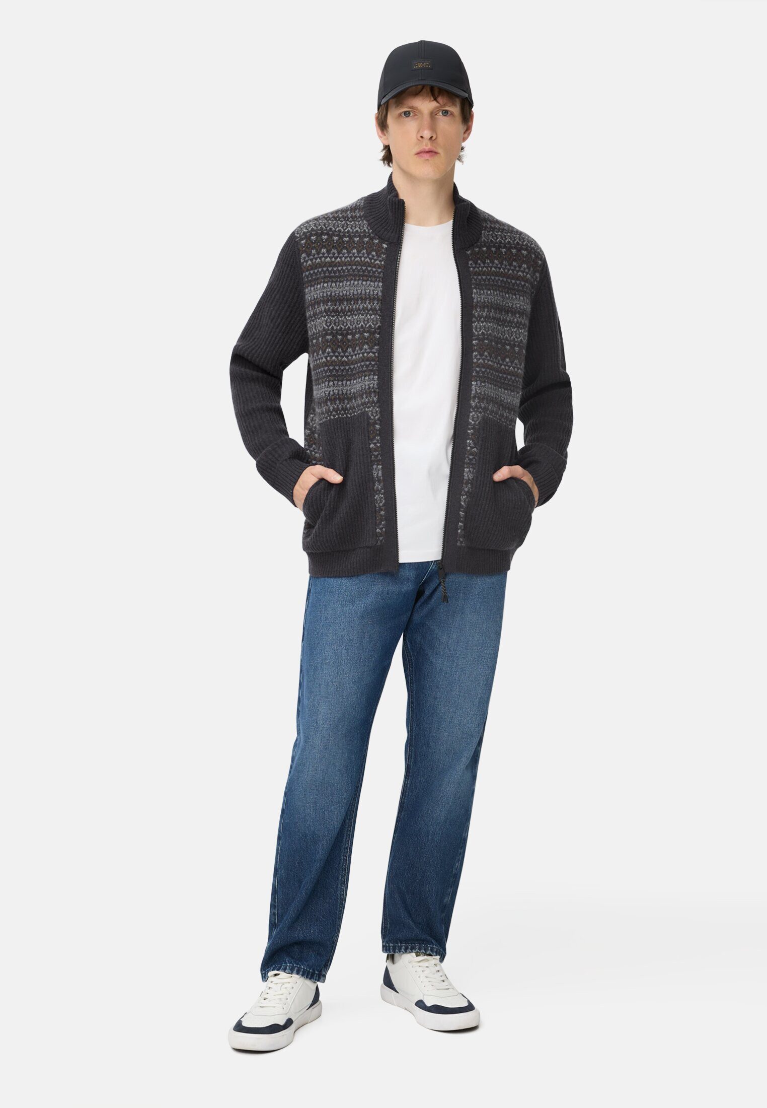 camel active Cardigan mit Stehkragen Langarm Markenlabel