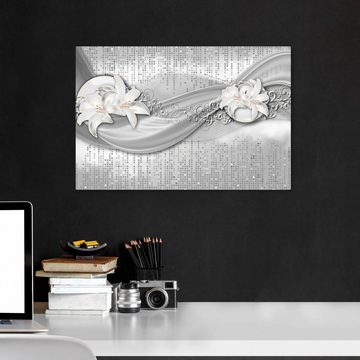 wandmotiv24 Leinwandbild abstrakte Lilien grau silber, Abstrakt (1 St), Wandbild, Wanddeko, Leinwandbilder in versch. Größen