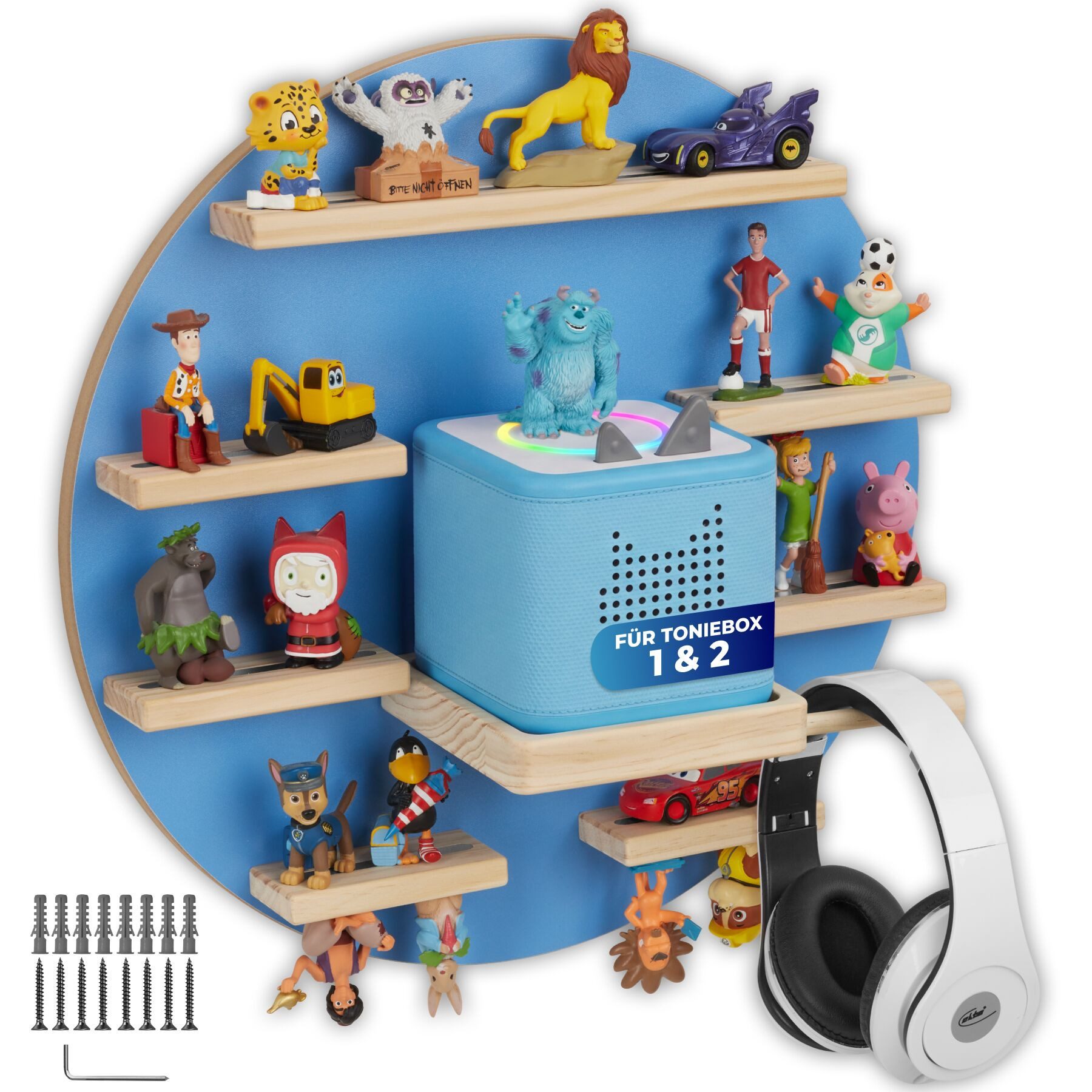 tectake Wandregal Magnetisches Kinderzimmer Wandboard für 28 Figuren, Hängeregal MyLittleStory Moon 1-tlg., Unsichtbare Aufhängung mit integrierter Kabelführung