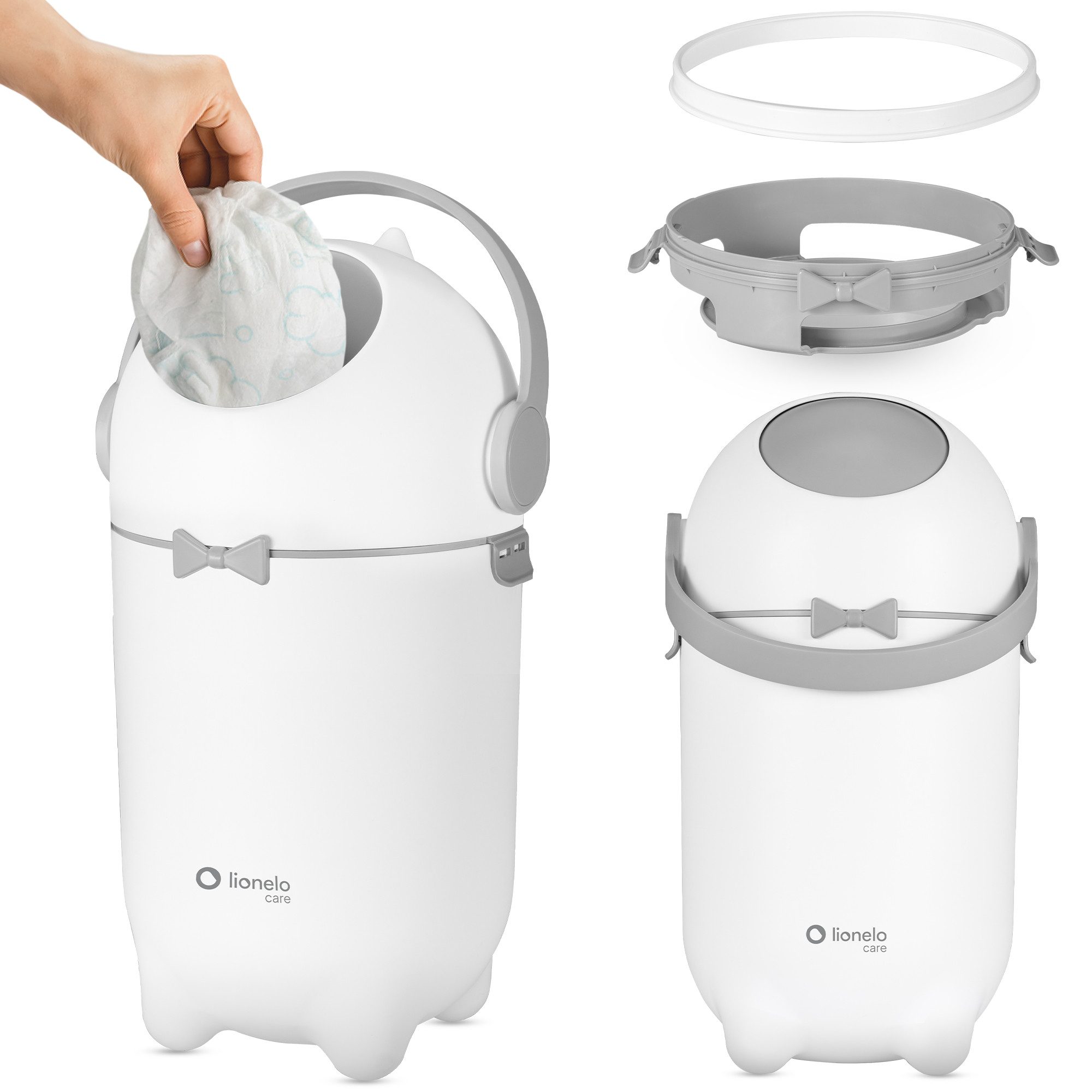 lionelo Ведра для подгузников PUREBIN, Luftdicht/Universalbeutel/10l/Einhand/Falltür