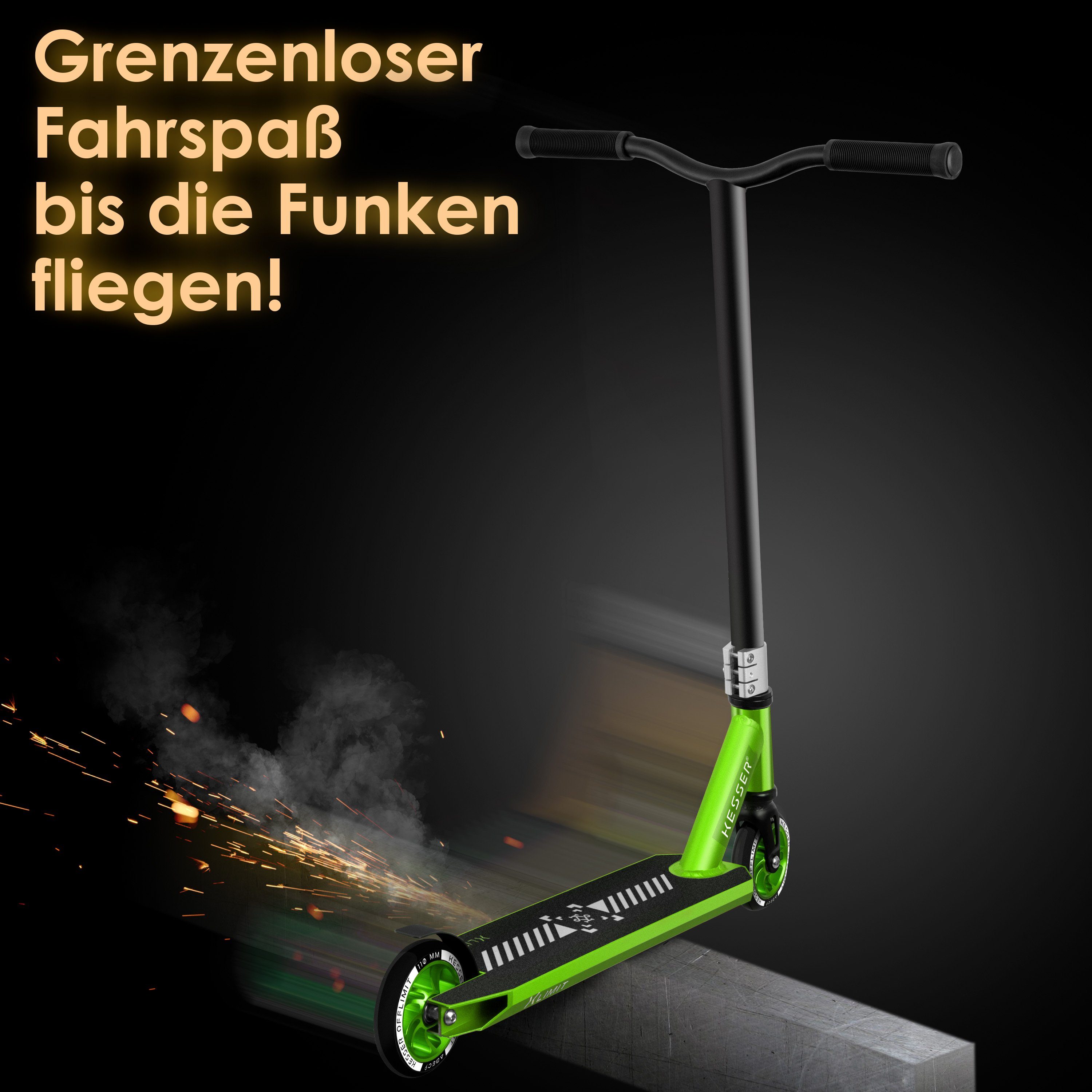 Stuntscooter Lime Green KESSER Lenkung Scooter Funscooter X-Limit-Pro Stunt Scooter, 360°