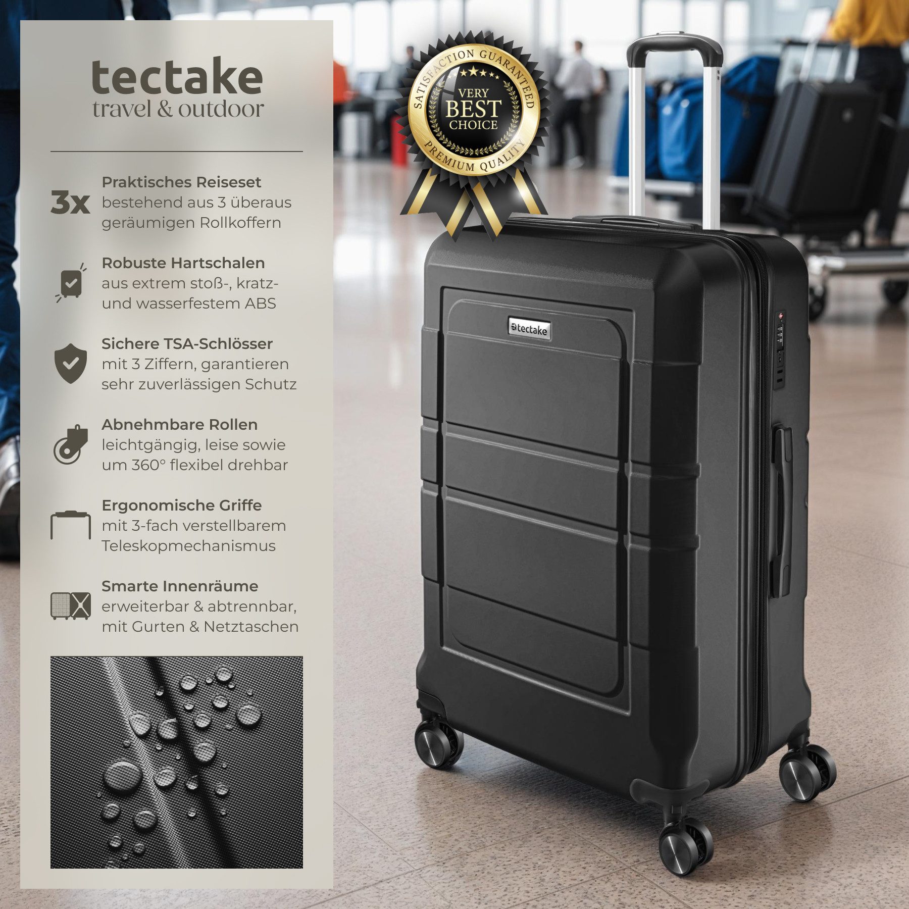 tectake Trolley Reisekofferset, 4 Rollen, 3-teilig günstig online kaufen
