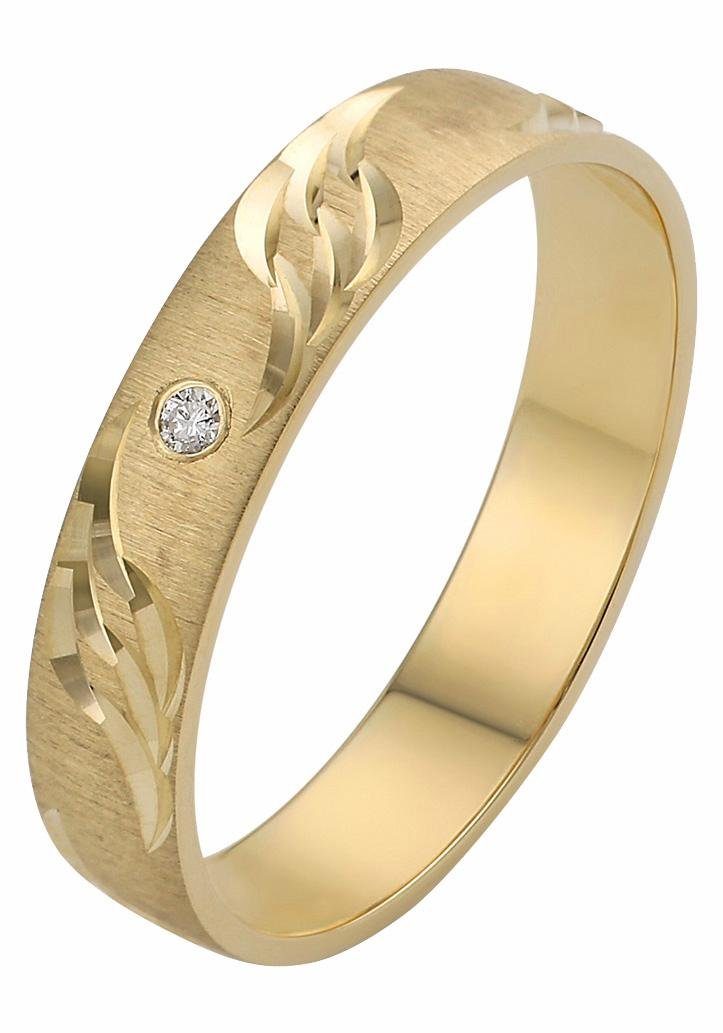 Firetti Trauring Schmuck Geschenk Gold 375 Hochzeit Ehering "LIEBE" Welle, Made in Germany, wahlweise mit oder ohne Brillant