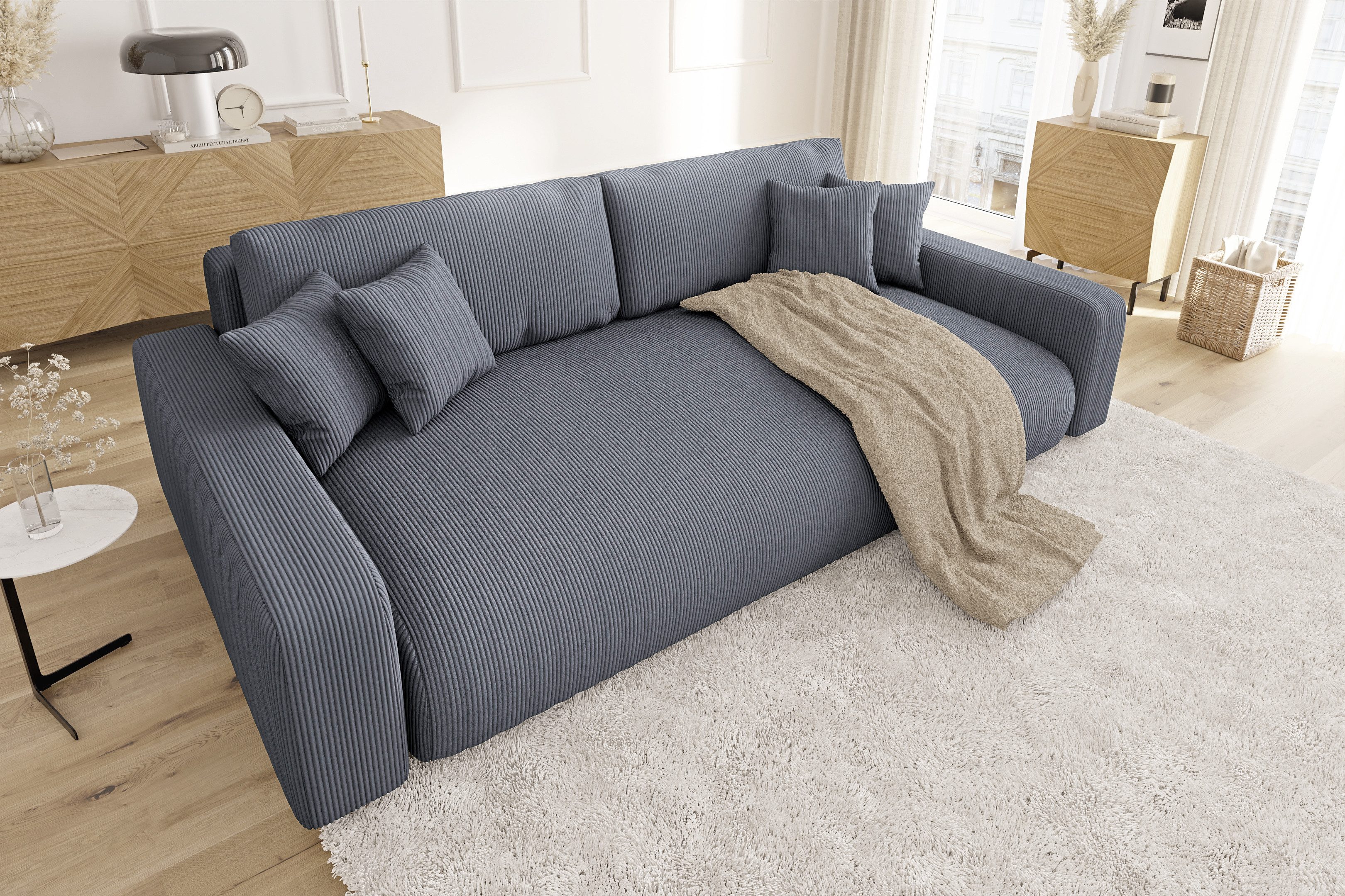 S-Style Möbel Schlafsofa Emma mit Bettkasten in Cord-Stoff günstig online kaufen