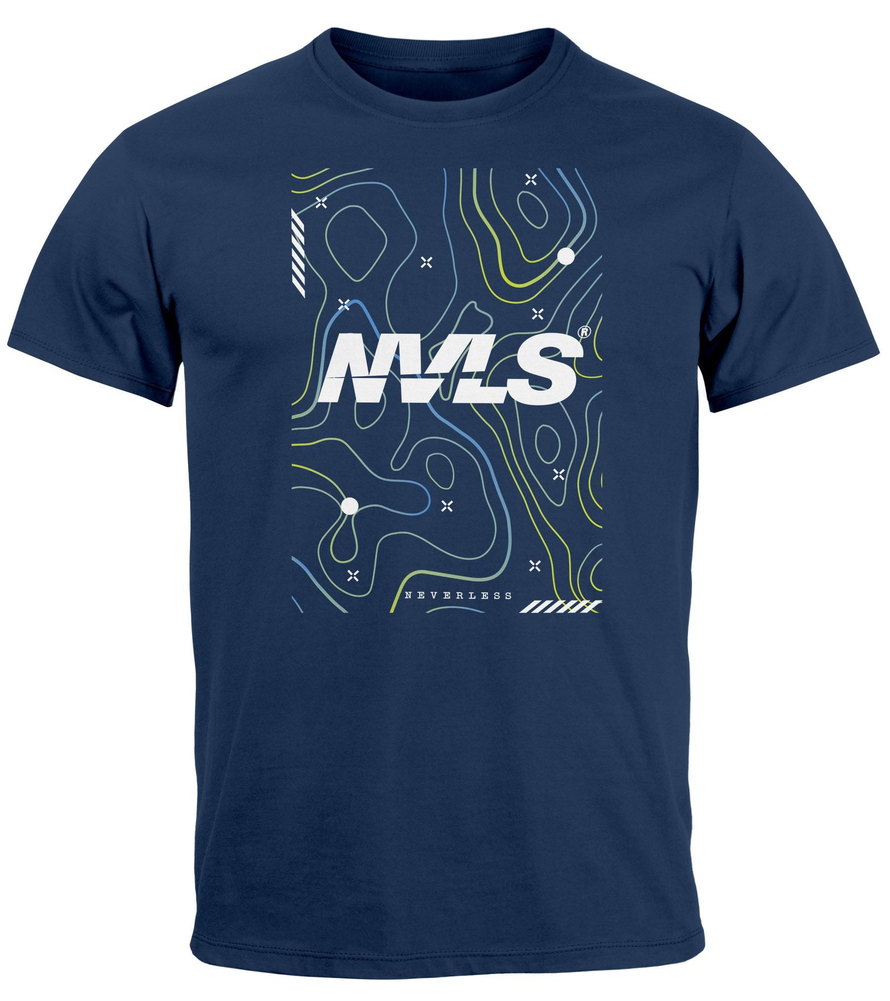 Print-Shirt Herren T-Shirt Print Aufdruck Schriftzug Topografische Illustration