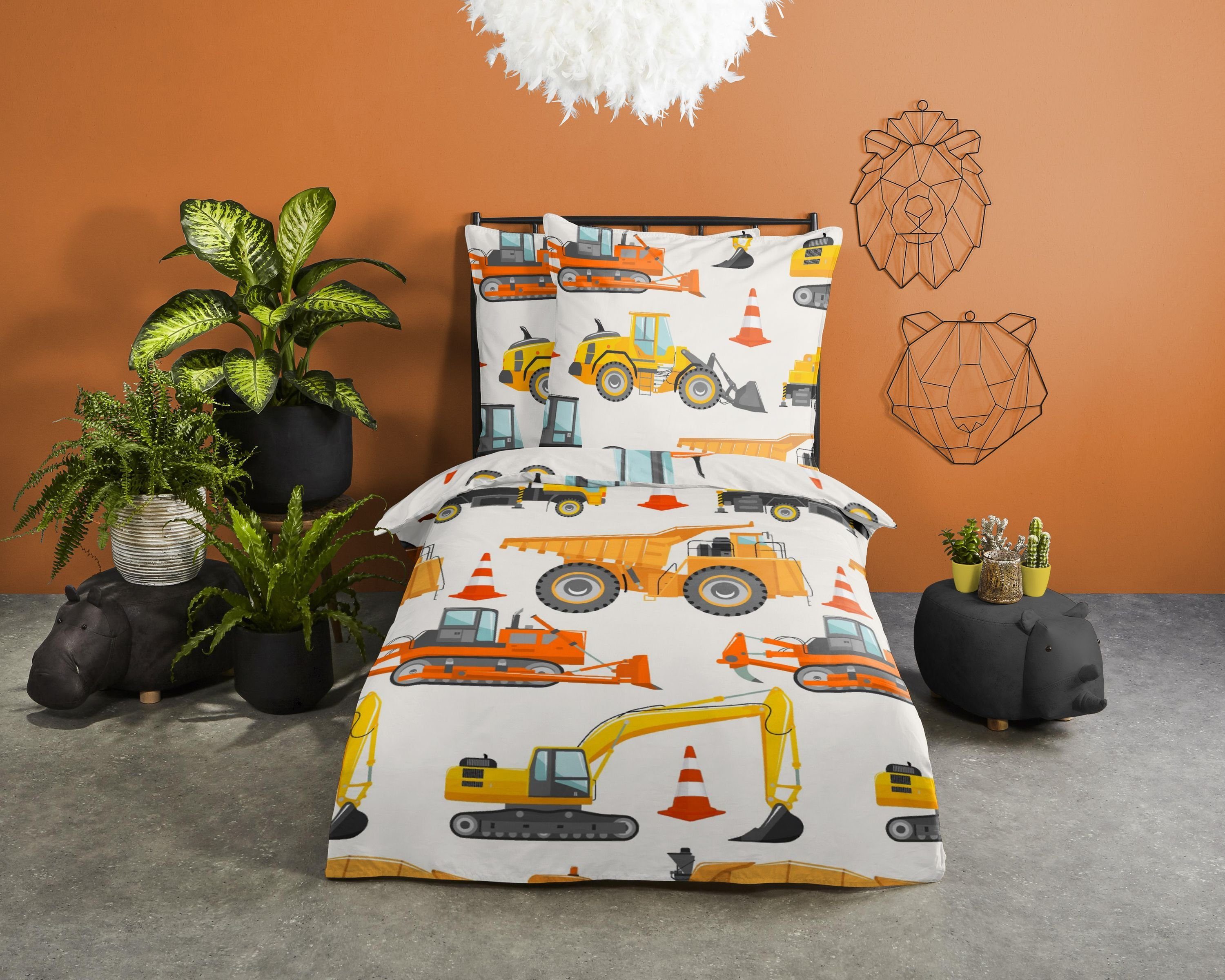 good morning Bettwäsche Baumwolle, Renforcé, 2 teilig, Baustellenfahrzeuge günstig online kaufen