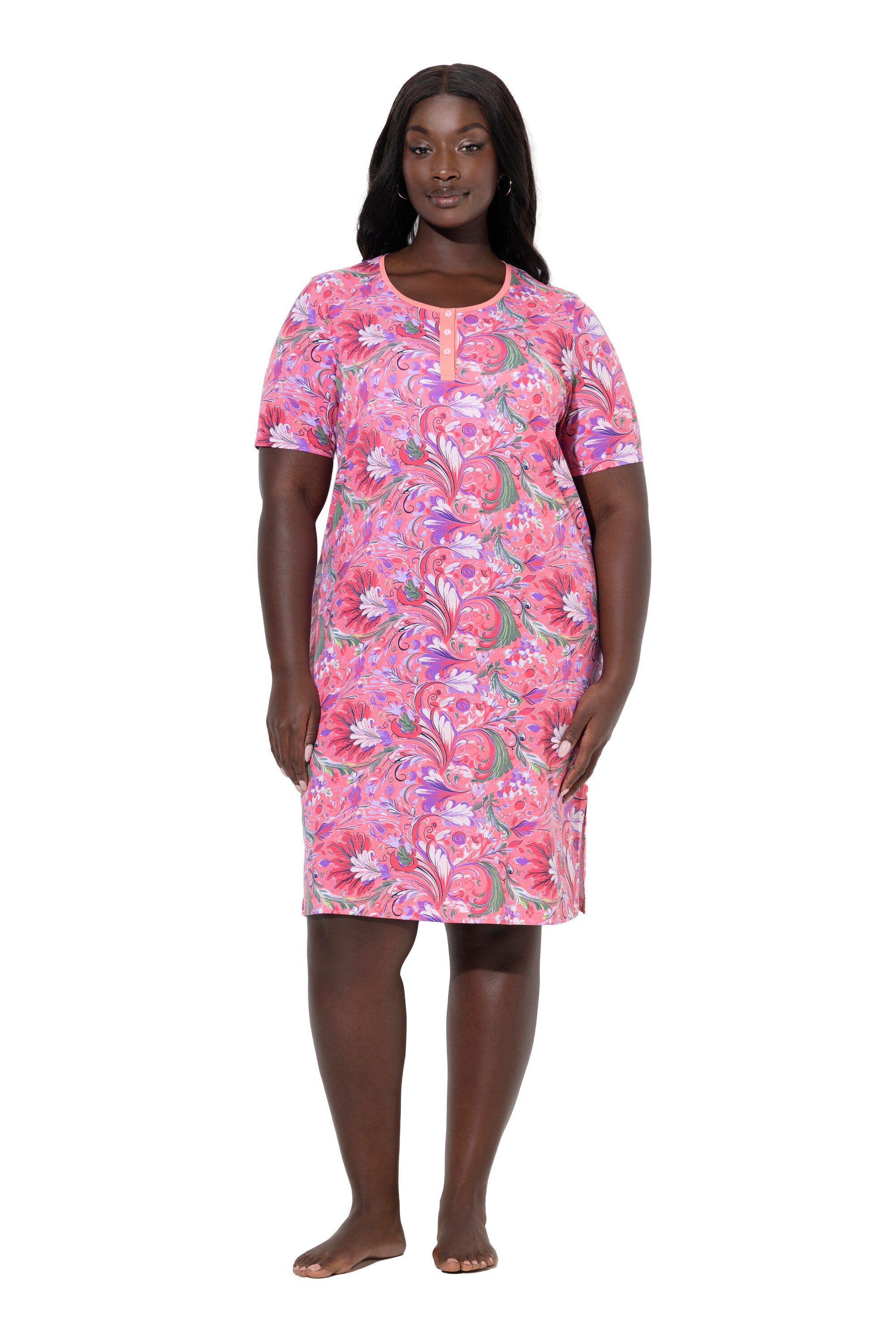 Ulla Popken Bigshirt Bigshirts 2er-Pack Blüten/uni Rundhals Halbarm günstig online kaufen