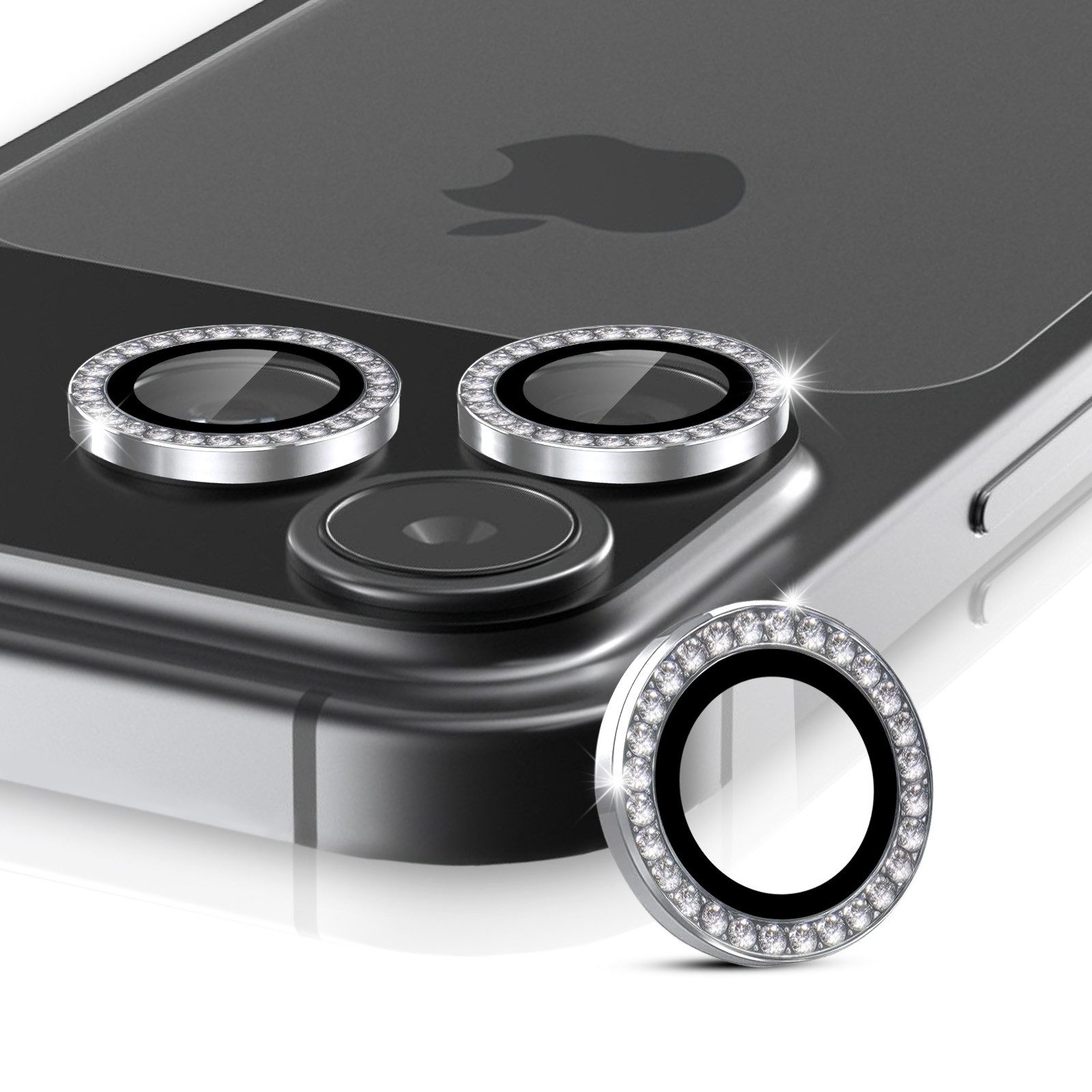 Tec-Expert Kameraschutzglas 9H Kameraglas Set in Silber mit Schmuckstein für Apple iPhone 17 Pro für Apple iPhone 17 Pro, Linsenschutzglas Set, 1 Stück, Kameraschutz, Schutzglas, Linsenschutz, kratz- & stoßfest