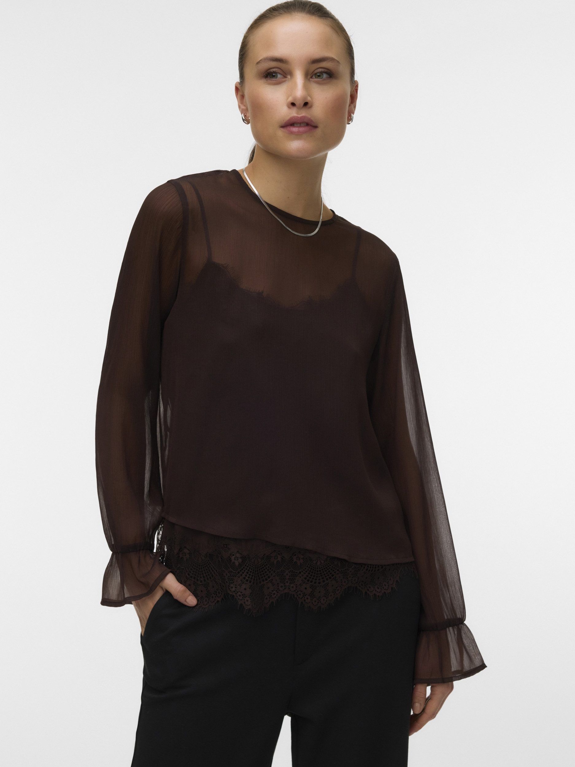 Vero Moda Schlupfbluse VMLALIE LS LACE TOP WVN, Chocolate Torte – Bild 5 von 5