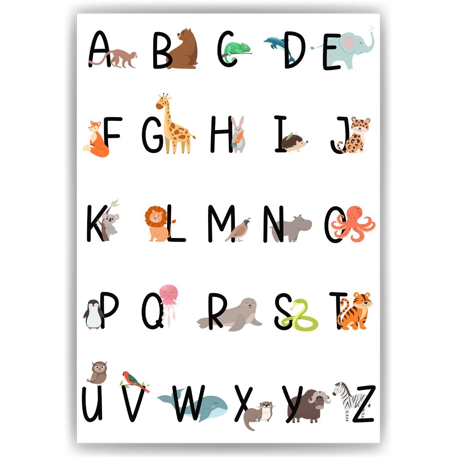 Poster Alphabet Lernposter Kinderzimmer Wandbild Tiere ABC Kinder Lernhilfe