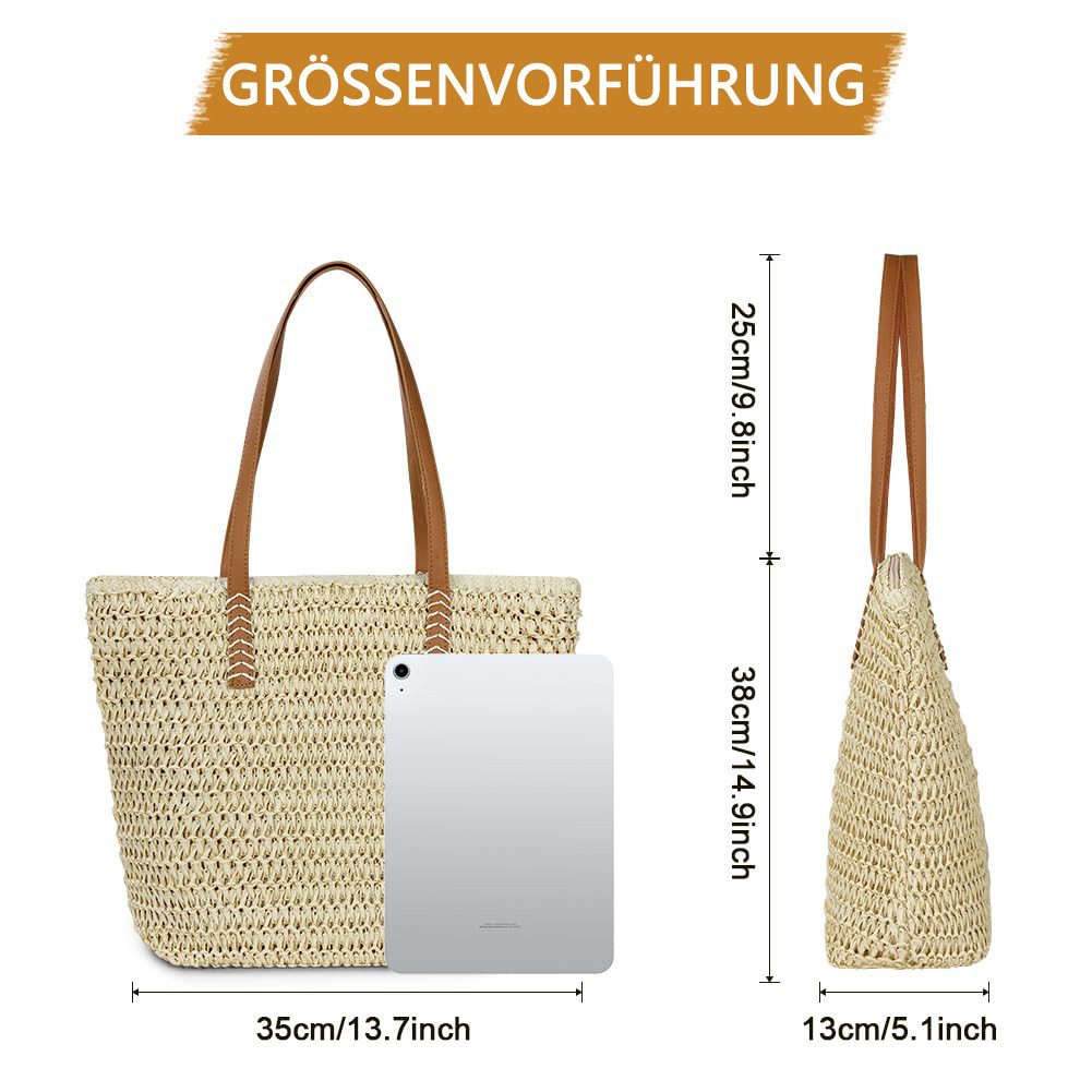 Zaewry Strandtasche mit reißverschluss, Große Strandtasche für Damen, Umhängetasche, Schultertasche Elegant Handtasche Shopper Tasche – Bild 2 von 5