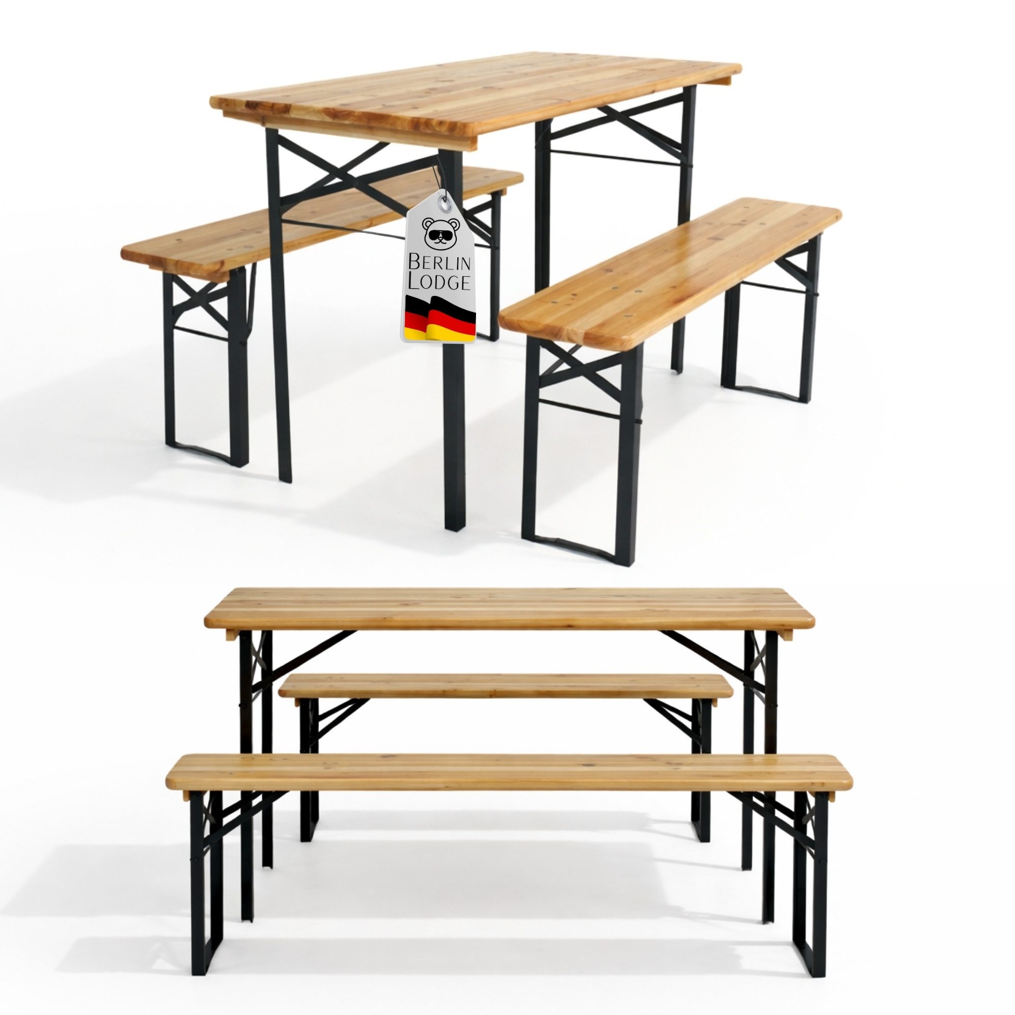 PROREGAL® Bierzeltgarnitur WIESN klein, kurz & klappbar 1x Tisch & 2x Bierbank lackiertes Holz, (3-tlg), 78 x 116 x 55 cm Festzeltgarnitur Gartenmöbel-Set Kinder Sitzgarnitur