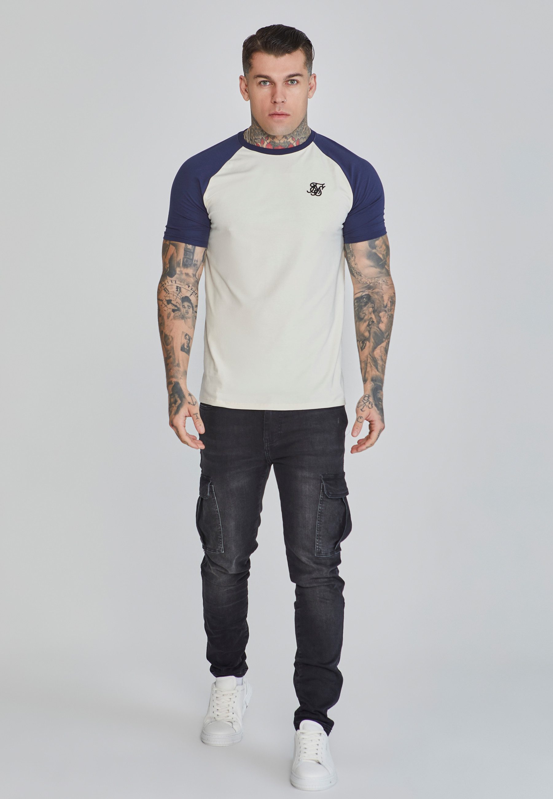 Siksilk T-Shirt SikSilk Herren Ecru-Marine Raglan günstig online kaufen