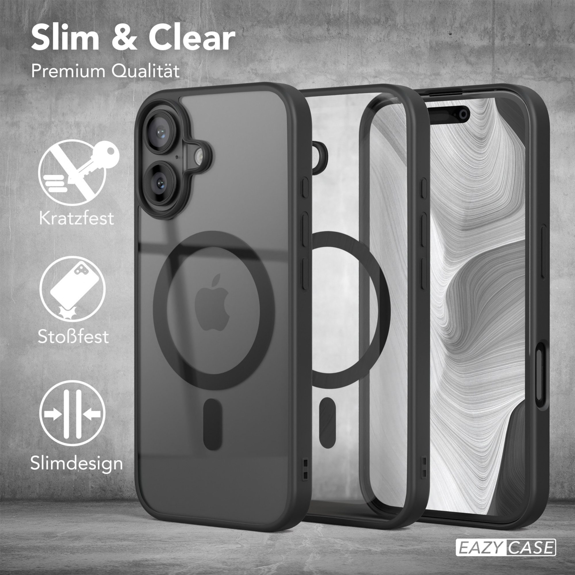 EAZY CASE Handyhülle Transparente Hülle mit MagSafe für iPhone 16 6,1 Zoll, Qi Charging kompatibel, Silicon Case, Slimcover Displayschutz, Schwarz – Bild 5 von 5