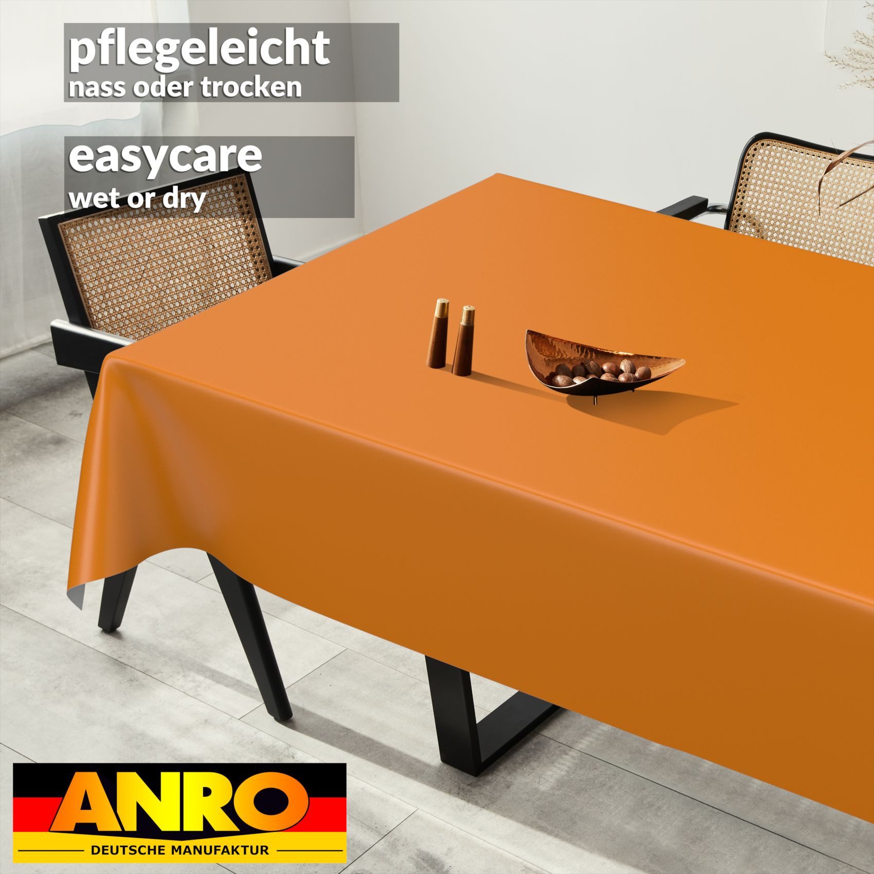 ANRO Tischdecke abwaschbar Wachstuch-Tischdecke Gartentischdecke (Einzelstück 1-tlg), wasserabweisend Einfarbig Orange Breite 140cm