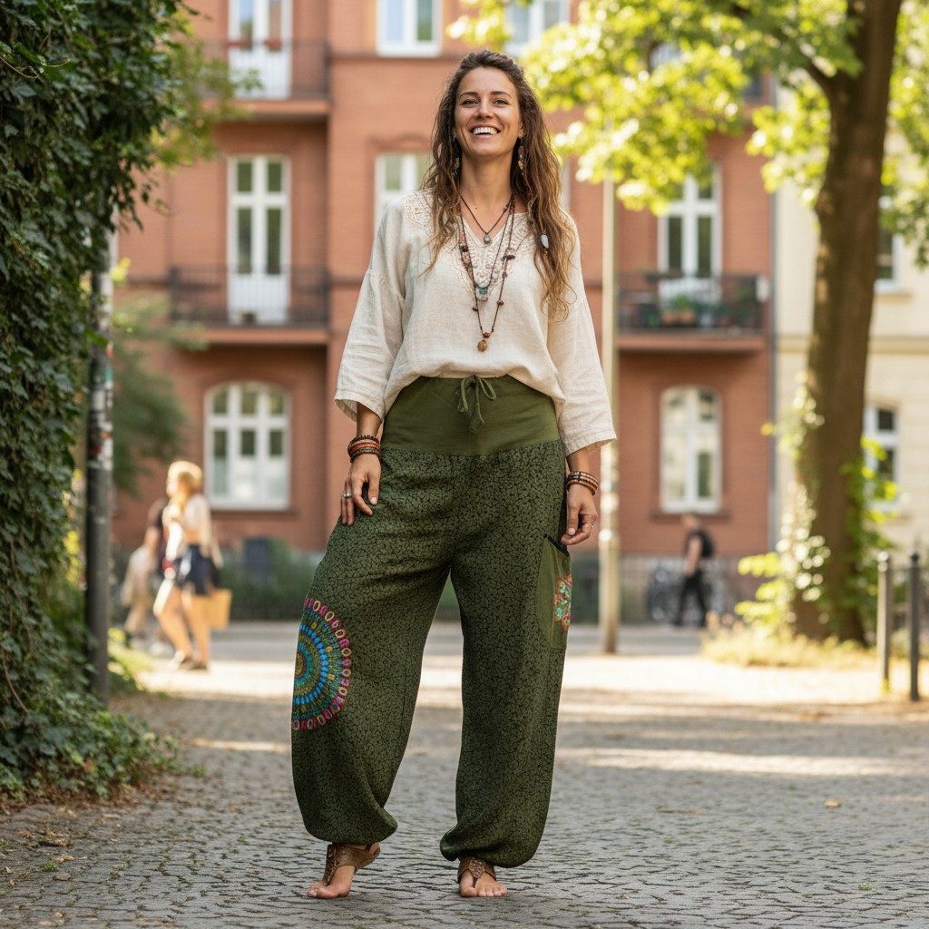 Guru-Shop Relaxhose Weite Pluderhose mit breitem Bund und.. Ethno Style, alternative Bekleidung – Bild 3 von 5