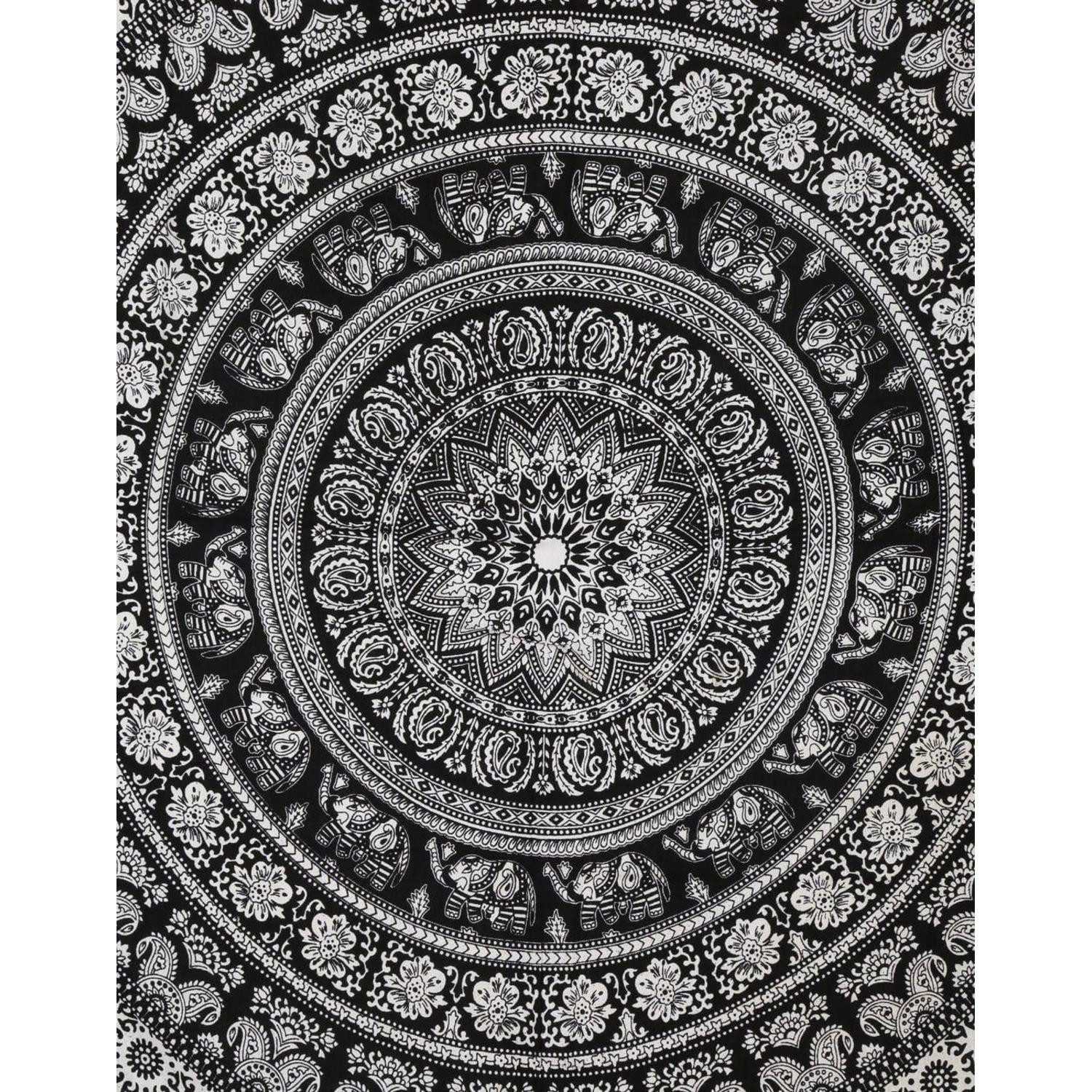 LuxusKollektion Wandteppich Wandteppich Mandala 213x137cm Schwarz-Weiss 213.4L x 137.2B cm