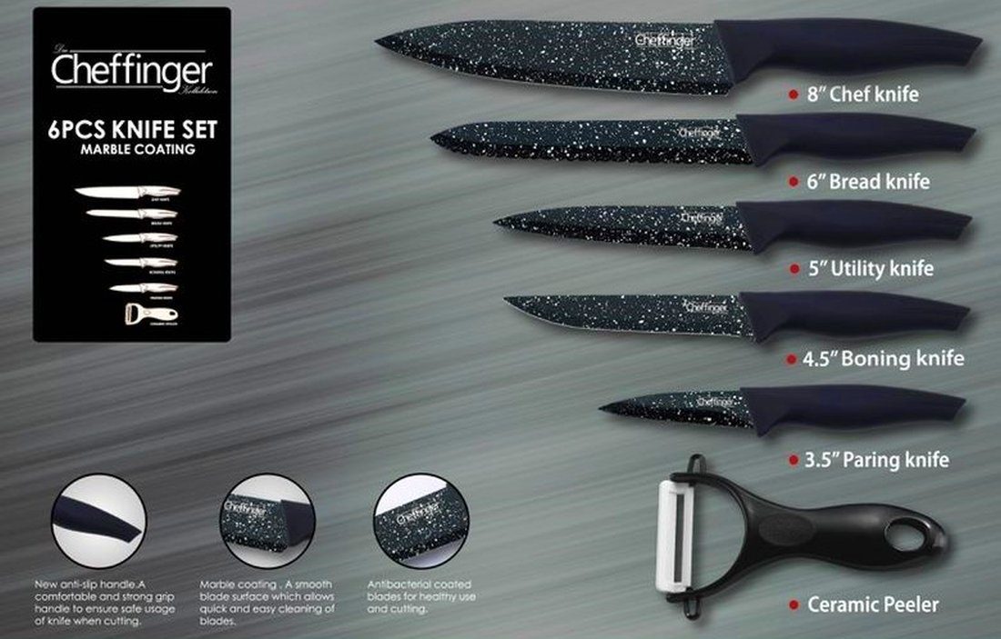 Messerset 6-tlg. Cheffinger Kochmesser Cheffinger CF-MB04 Sparschäler Messer-Set Messer