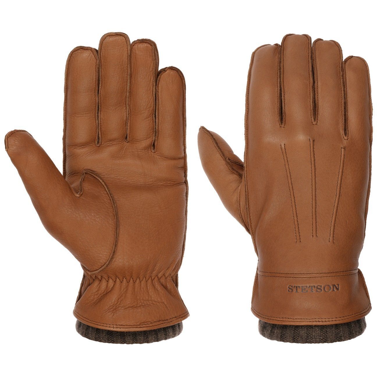 Stetson Lederhandschuhe Fingerhandschuhe mit Futter braun