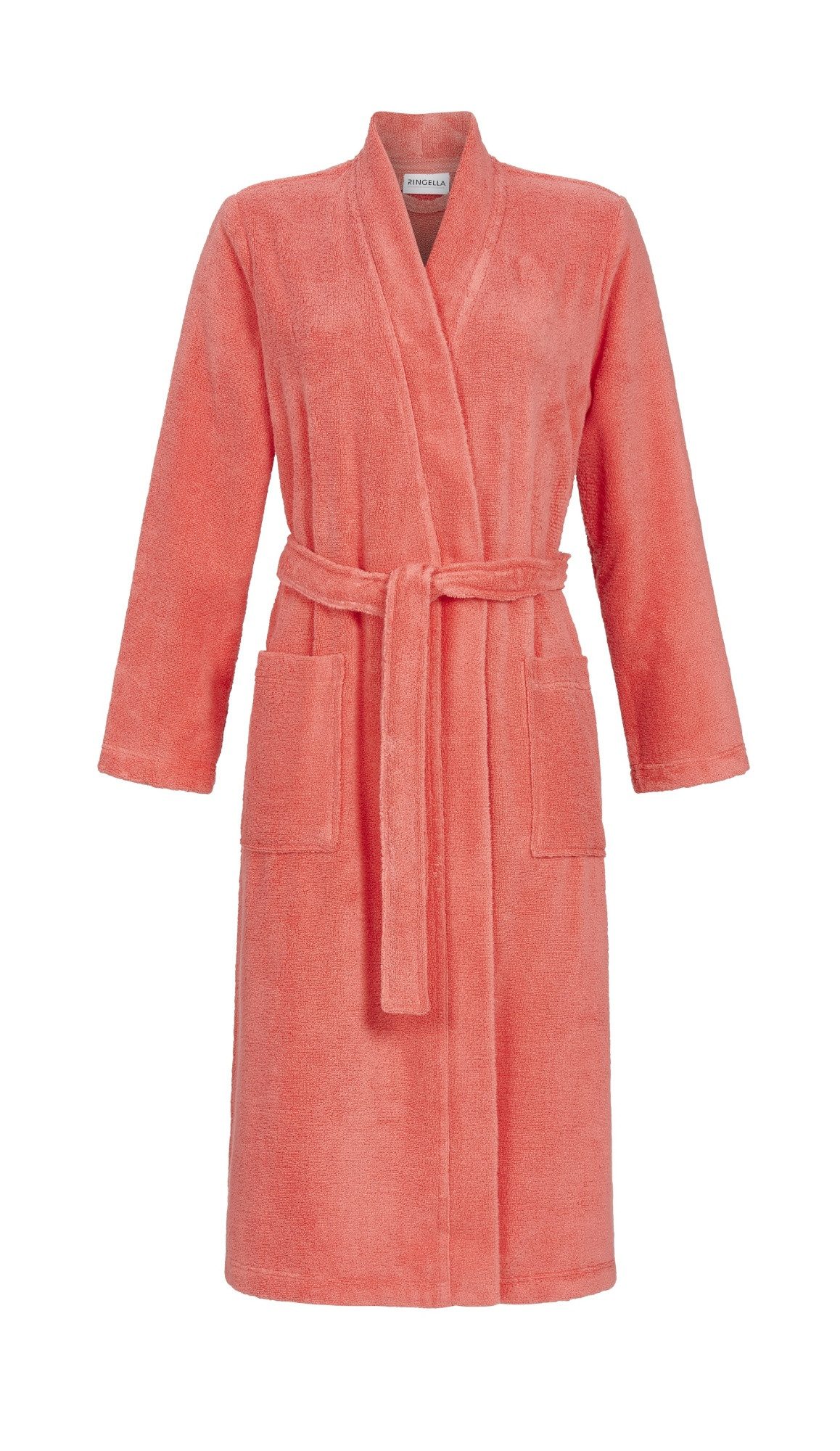 Ringella Unisex-Bademantel aus saugstarkem Frottee, mit Bindegürtel und aufgesetzten Taschen, Baumwolle, Kimonokragen, Bindegürtel, Microcotton-Frottee