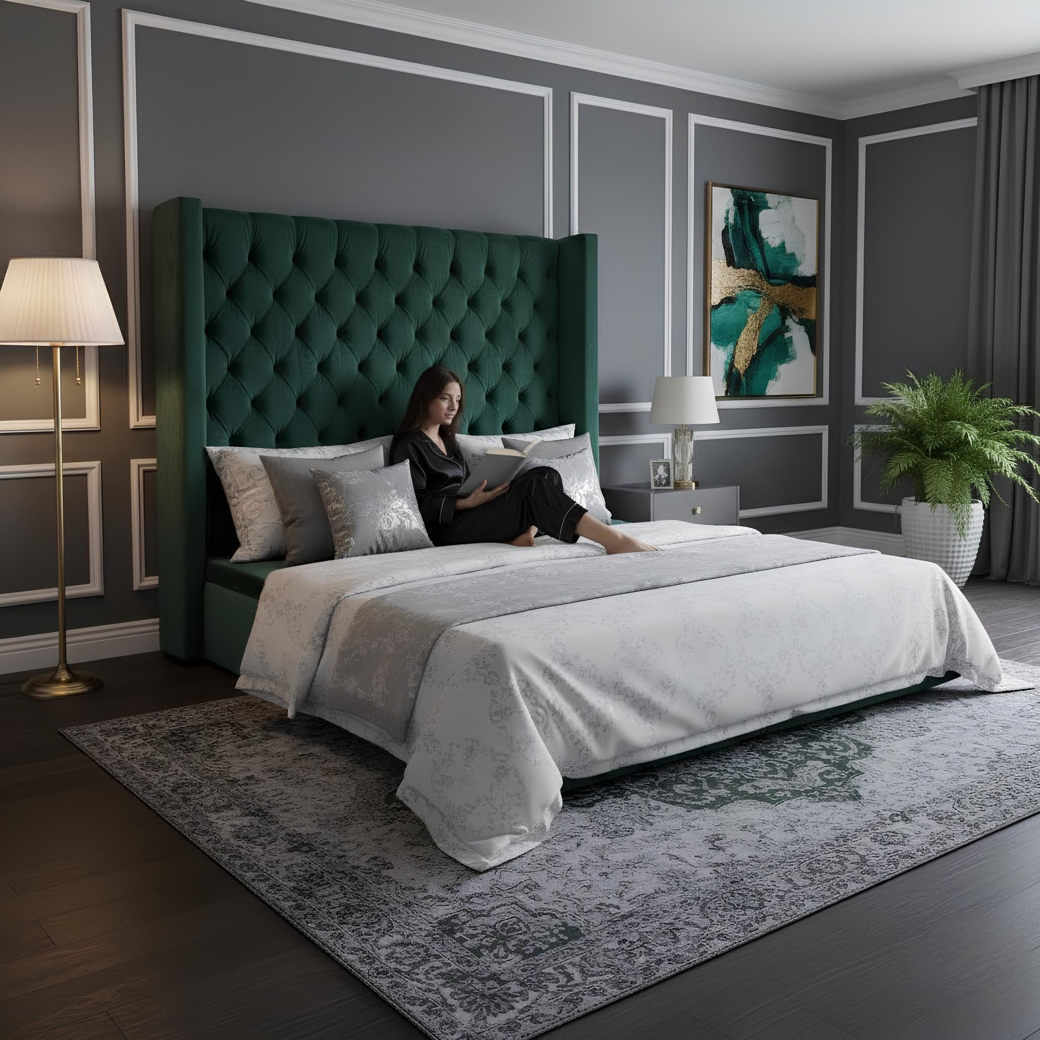 JVmoebel Polsterbett Chesterfield Polsterbett aus Samt für modernes Schlafzimmer (1-tlg., Bett), Made in Europa