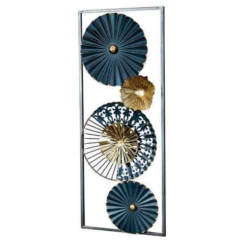 Levandeo® Metallbild, 3D Wandbild H60cm Ringe Metall Blau Schwarz Gold Deko Teller Wanddeko