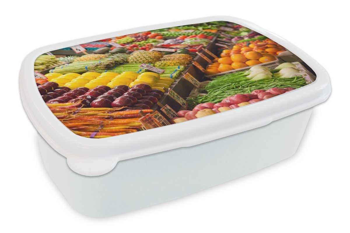 MuchoWow Lunchbox Obst - Kisten - Gemüse - Amerika, Kunststoff, (2-tlg), Brotbox für Kinder und Erwachsene, Brotdose, für Jungs und Mädchen weiß