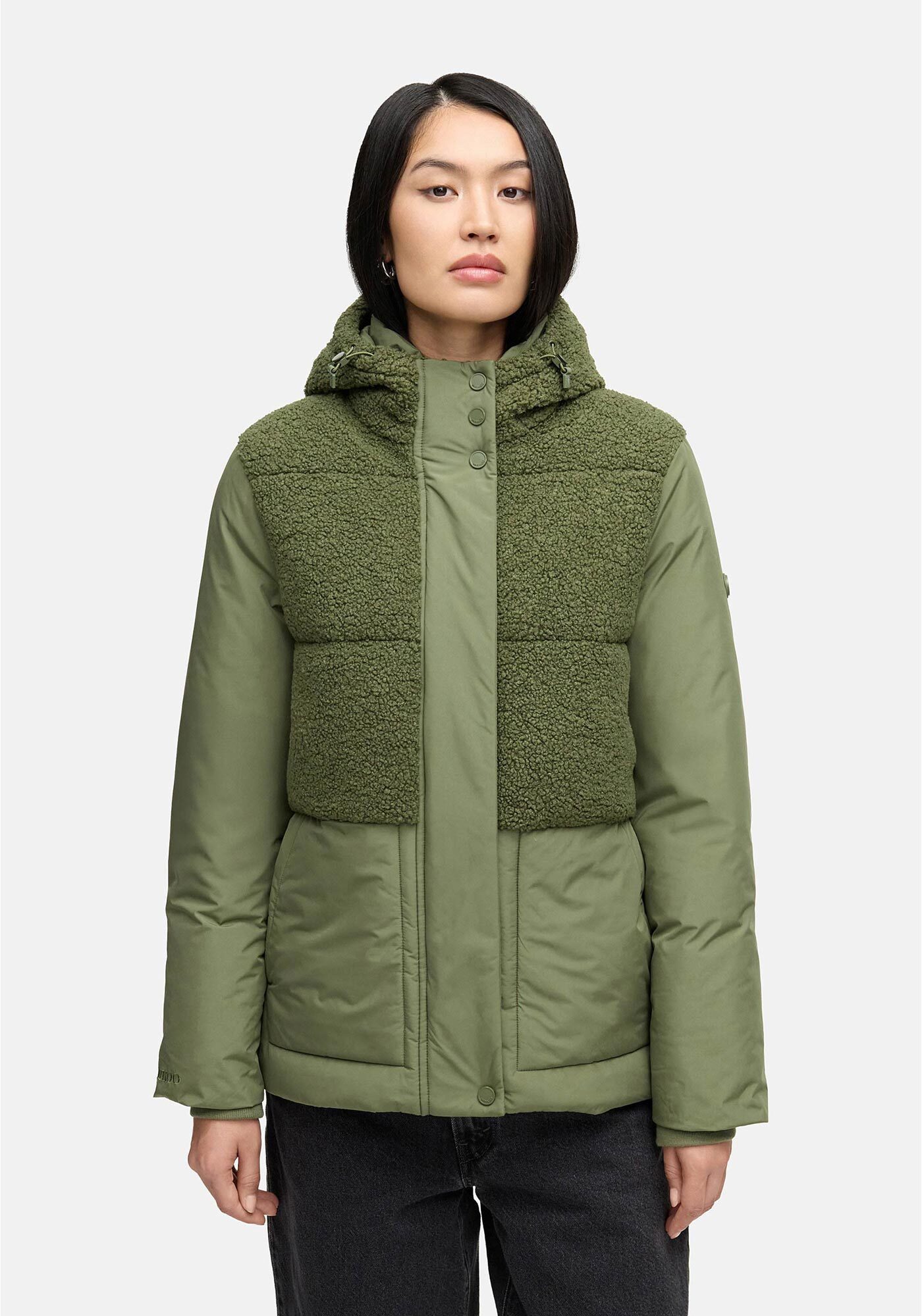 Marikoo Winterjacke Sheeta Kombination aus Teddyfleece und glattem Material
