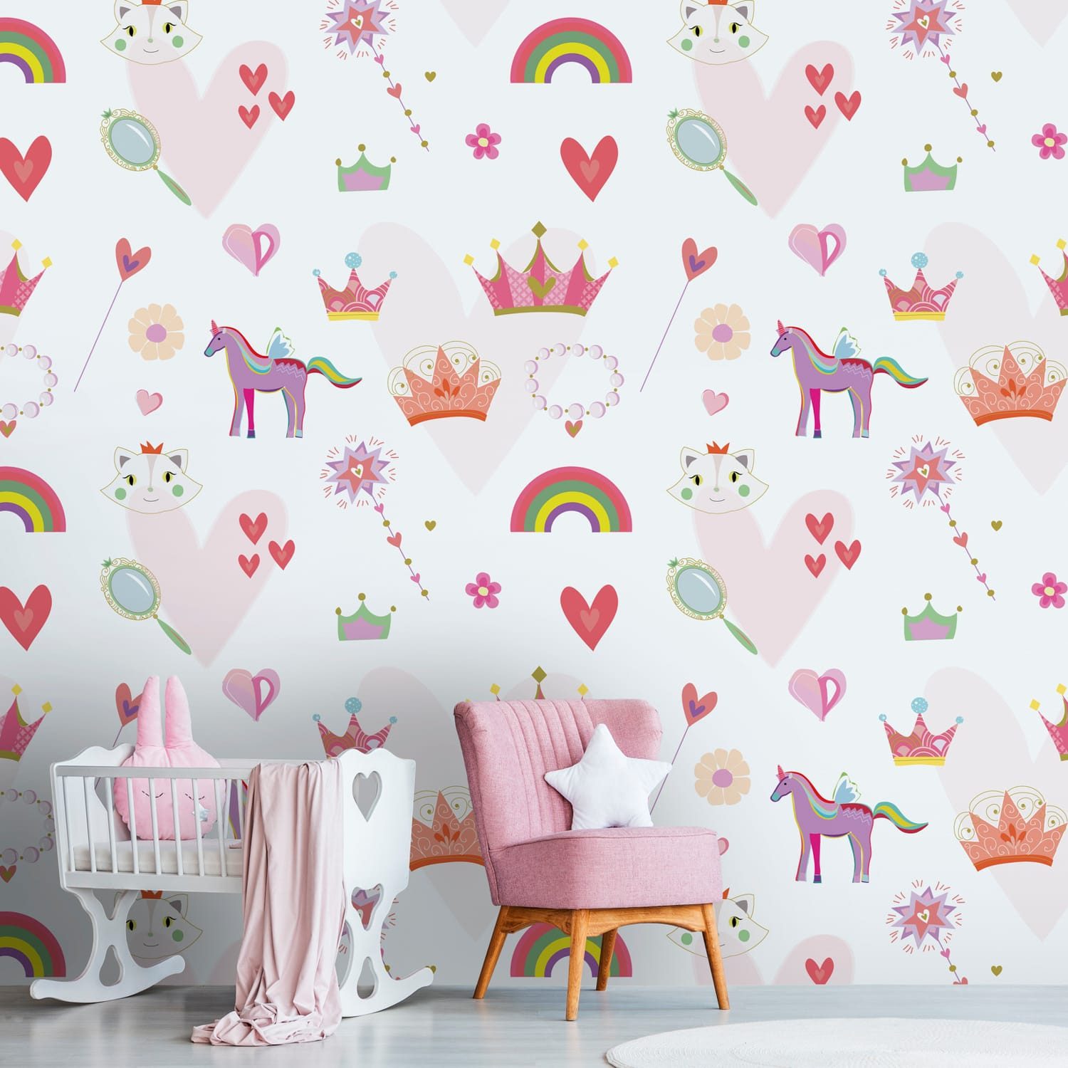 Profhome Vliestapete 391931-GU Fototapete Kindertapete rosa weiß pink gelb 1,59 m x 2,8 m, glatt, matt, (1 Rolle, 4.45 qm), heißgeprägte Vliestapete in rosa