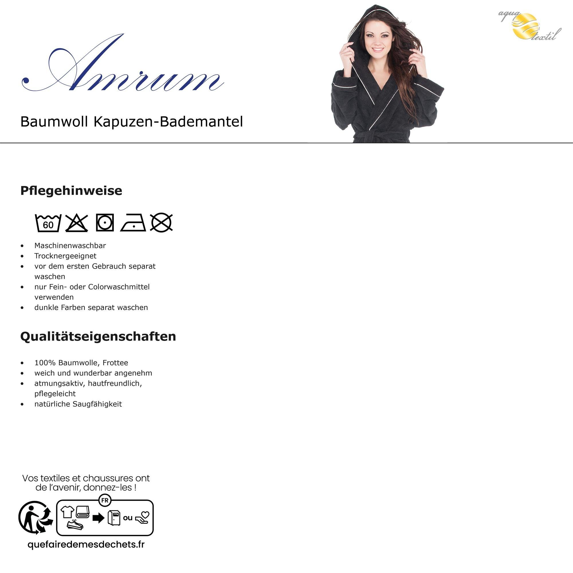 Saunamantel Damen Biese Baumwolle Bademantel M, Frottee aqua-textil Amrum und Kapuze Herren weiß