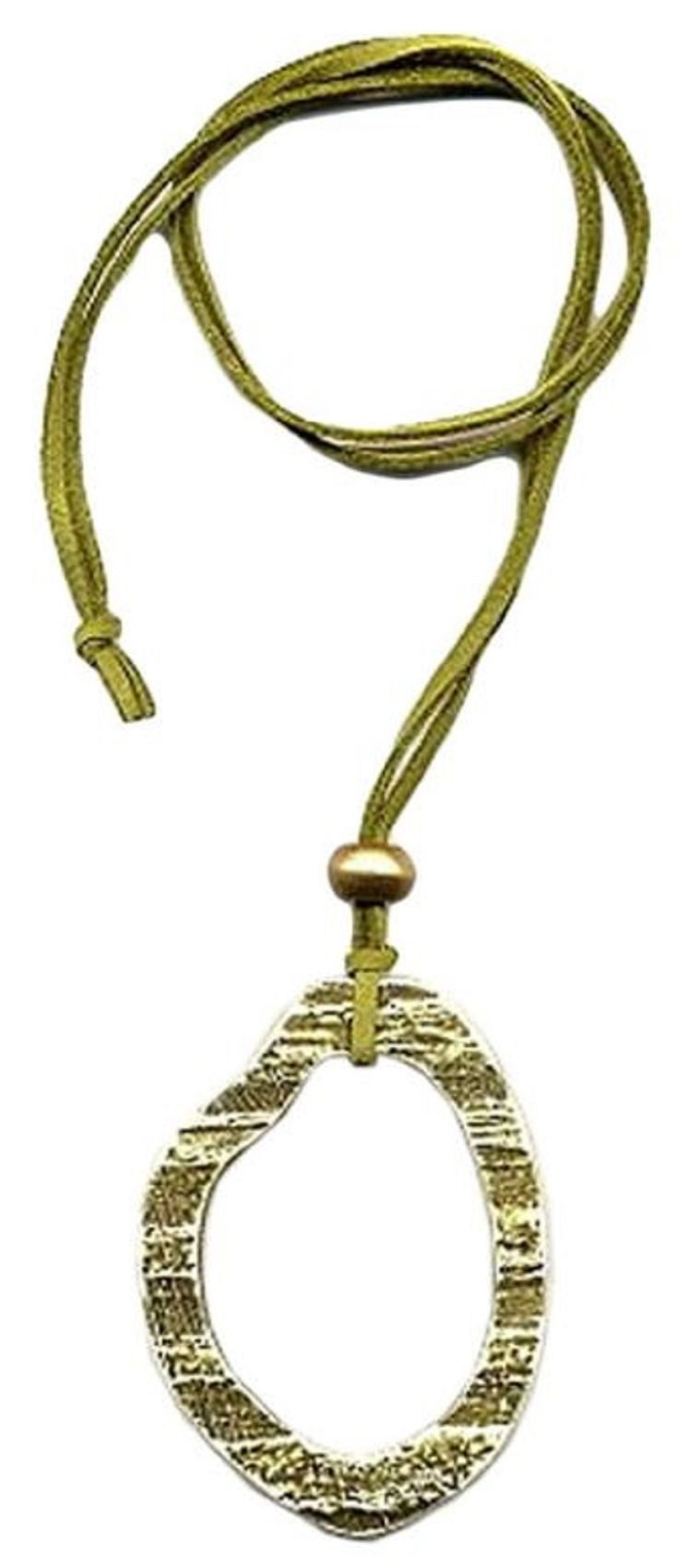 unbespielt Collier Kette Baumring olivgrün Kunststoff Lederband hellgrün 90 cm, Modeschmuck für Damen