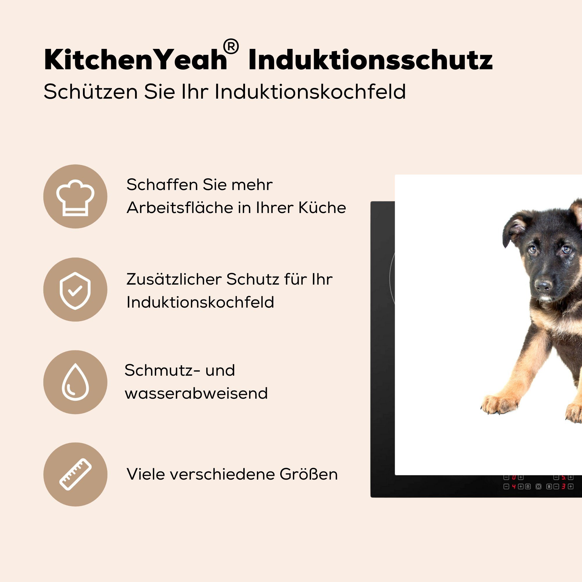 küche Arbeitsplatte Ceranfeldabdeckung, Deutscher (1 Welpe, cm, Sitzender 78x78 Herdblende-/Abdeckplatte für Vinyl, MuchoWow Schäferhund tlg),