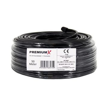 PremiumX 50m RG59 Koaxialkabel + 2 Netzkabel Eca Videobild und Stromversorgung Installationskabel