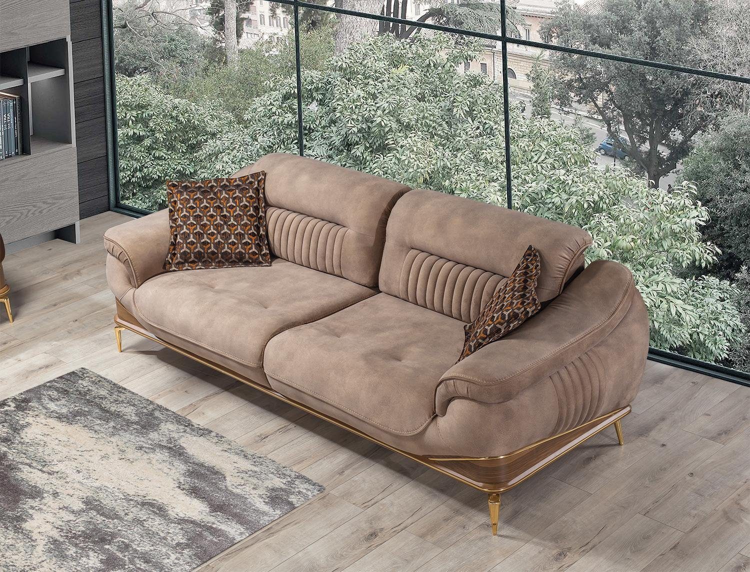 2x 2x Wohnzimmer Sessel (3-St., Luxus Einrichtung Design, Wohnzimmer-Set Sofa Set Sessel), JVmoebel Dreisitzer in Sofa, Europa Made