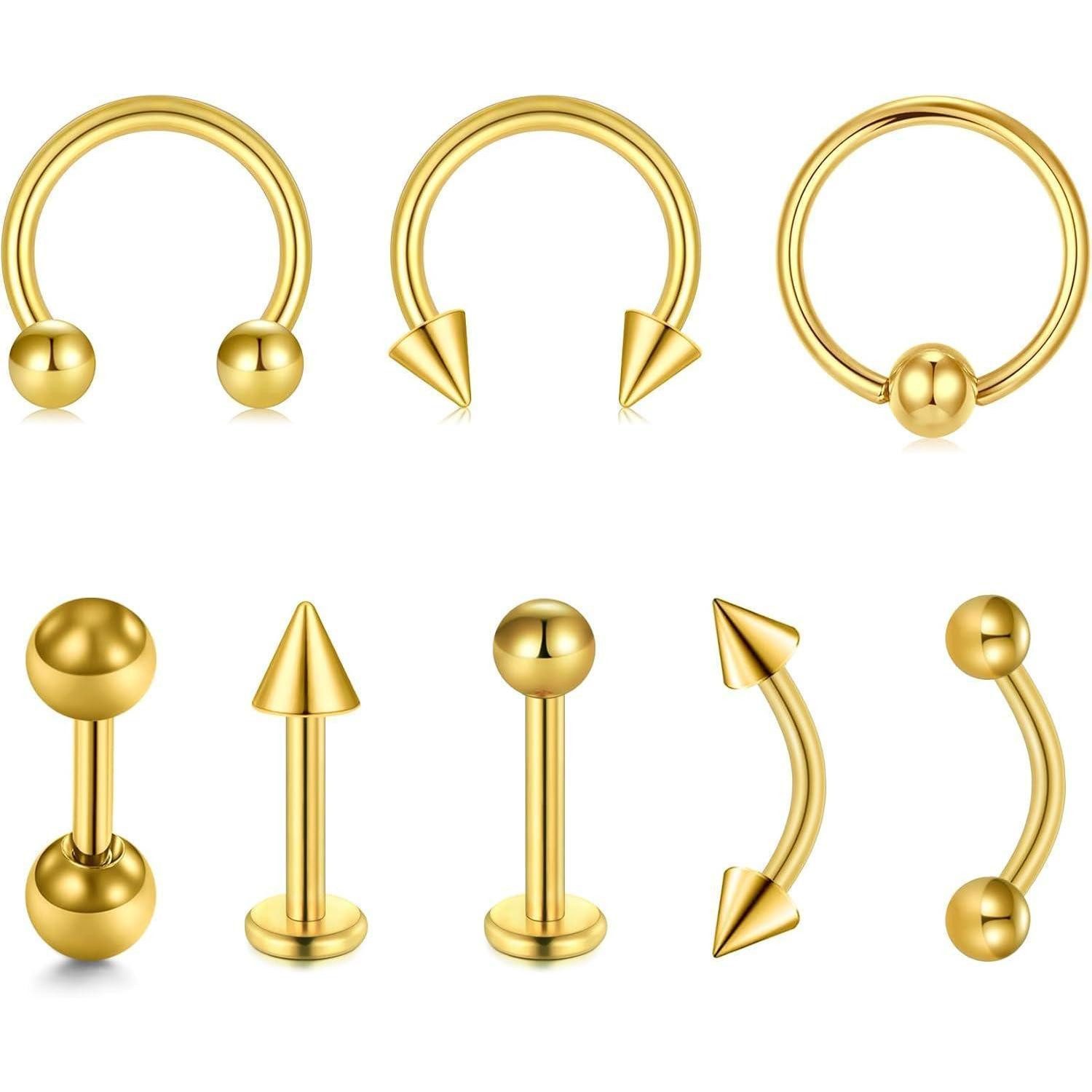 Briana Williams Piercing-Set Lippenpiercing Set Edelstahl 8stk Labret Stud Hufeisen Septum Tragus