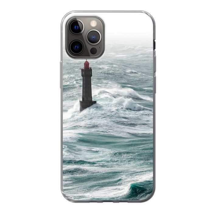 MuchoWow Handyhülle Der Leuchtturm von La Jument im Meer vor der französischen Küste Handyhülle Apple iPhone 12 Pro Smartphone-Bumper Print Handy