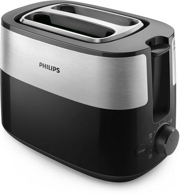 Philips Toaster HD2516/90 Daily Collection, 2 kurze Schlitze, 830 W, integrierter Brötchenaufsatz und 8 Bräunungsstufen, edelstahl/schwarz