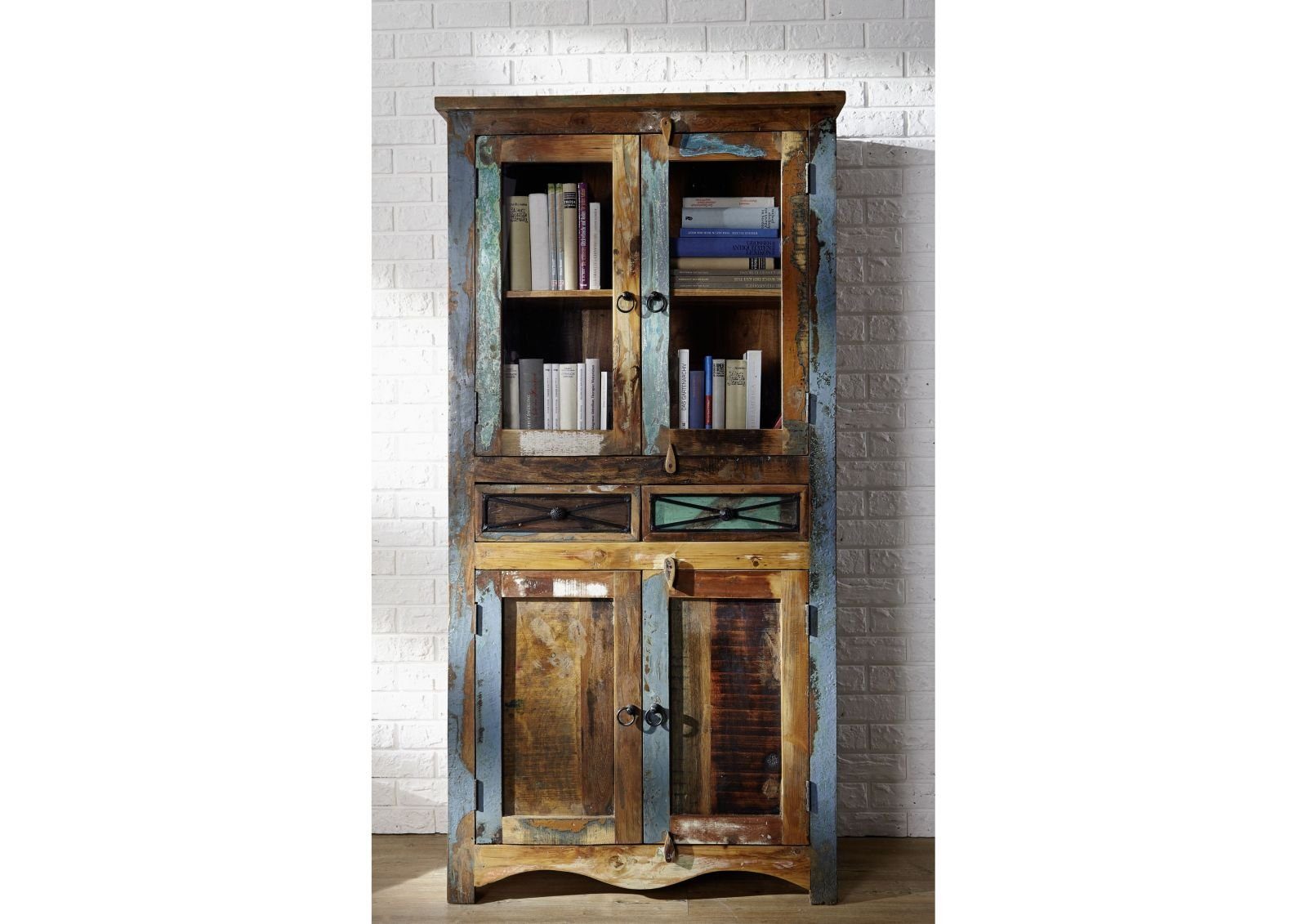 Massivmoebel24 Standvitrine (Altholz 90x40x180 mehrfarbig lackiert NATURE O günstig online kaufen