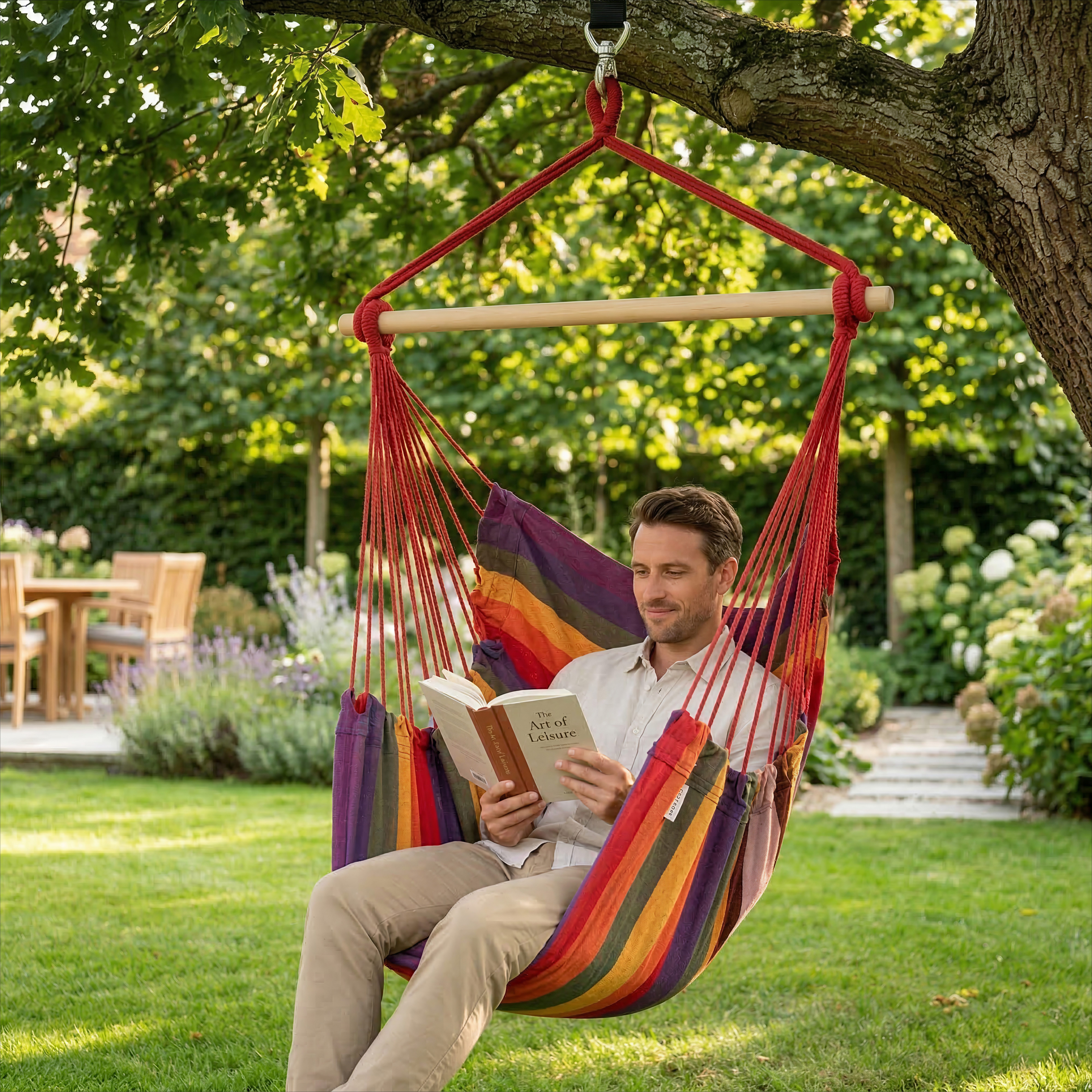 ib style Hängematte Kalea Hängesessel Cappuccino, Hängestuhl mit 2 Kissen und Zubehör - bis 120kg belastbar