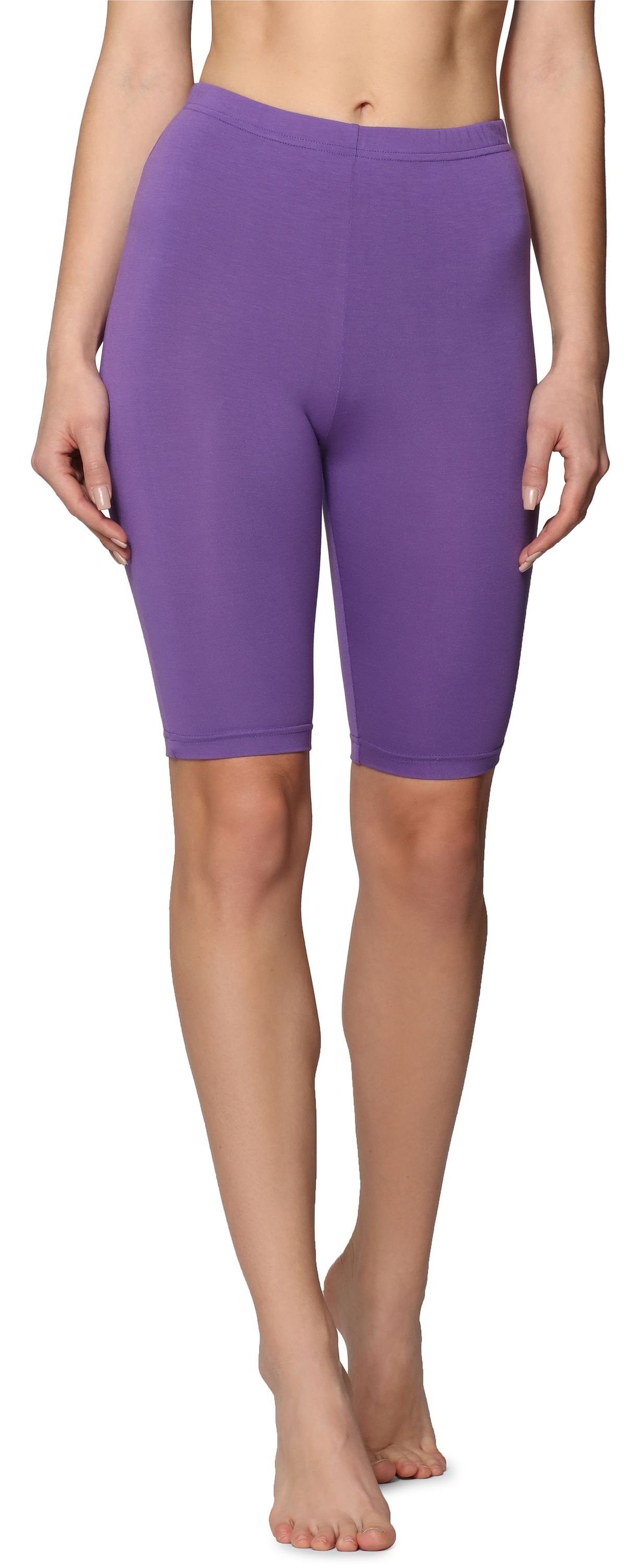 Leggings Bund (1-tlg) Viskose elastischer Violett aus MS10-414 Damen Merry Style Kurze Leggings