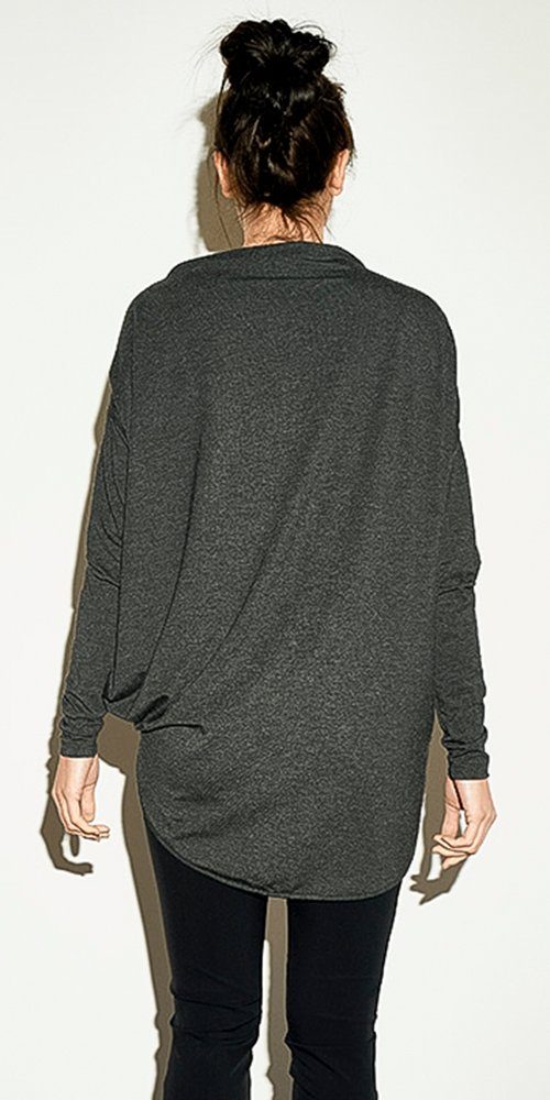 kaseee 2-in-1-Langarmshirt legeres kaseee Oberteil dunkelgrau meliert beidseitig tragbar