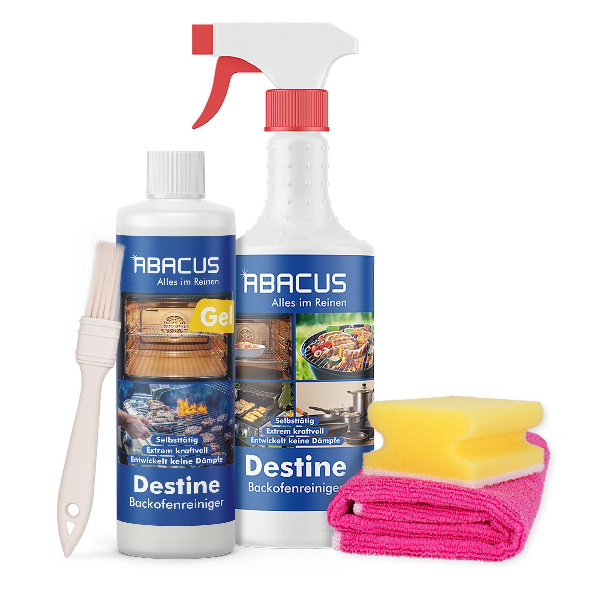 ABACUS Destine Backofenreiniger - Das Profi Set Backofenreiniger (Geeignet für Ofen, Grill, Töpfe etc., [5-St. Beseitigt problemlos eingebrannte Fette Beseitigt problemlos eingebrannte Fette)