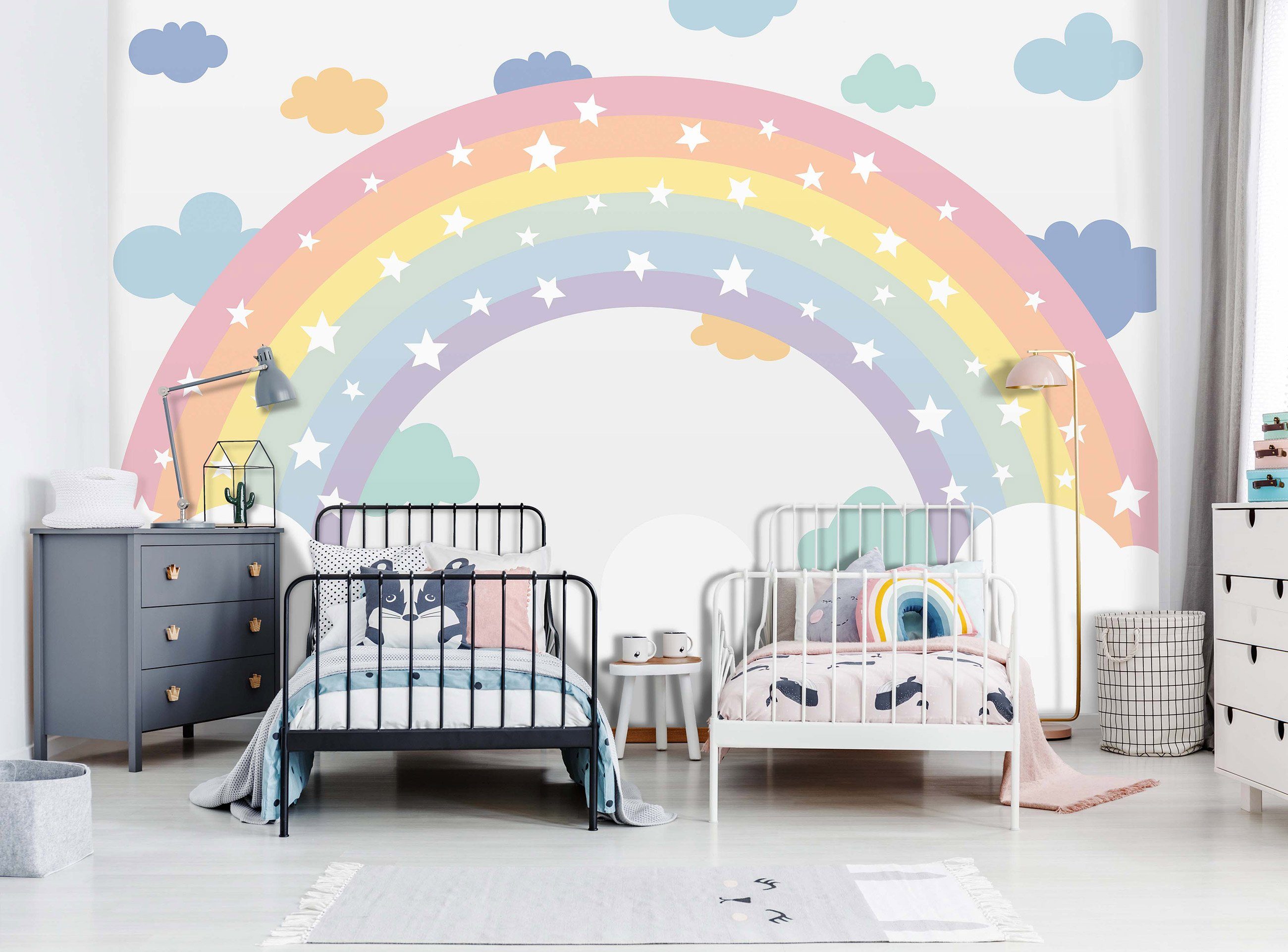 Kinder Vliestapete Fototapete Regenbogen, Mädchenzimmer Mädchen Wandtapete Kleister Kinderzimmer Regenbogen oder für Vliestapete Vlies Motivtapete, Tapete inklusive Glatt, Wallarena Babyzimmer