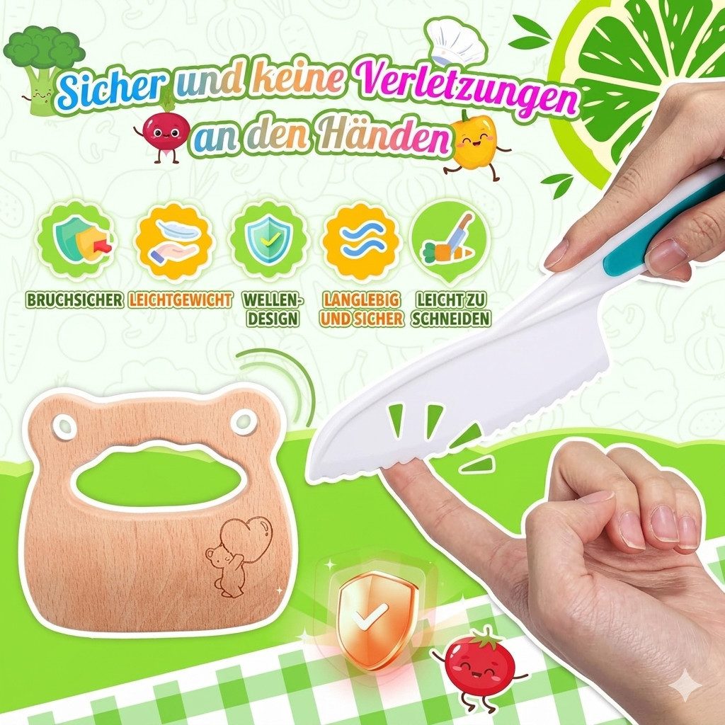 JoltJive Kinderkochmesser Kinderküchen Messer Set 44-teilig Montessori Lernset Zubehör grün, Fördert Motorik Kreativität Selbstständigkeit im Montessori Lernspiel