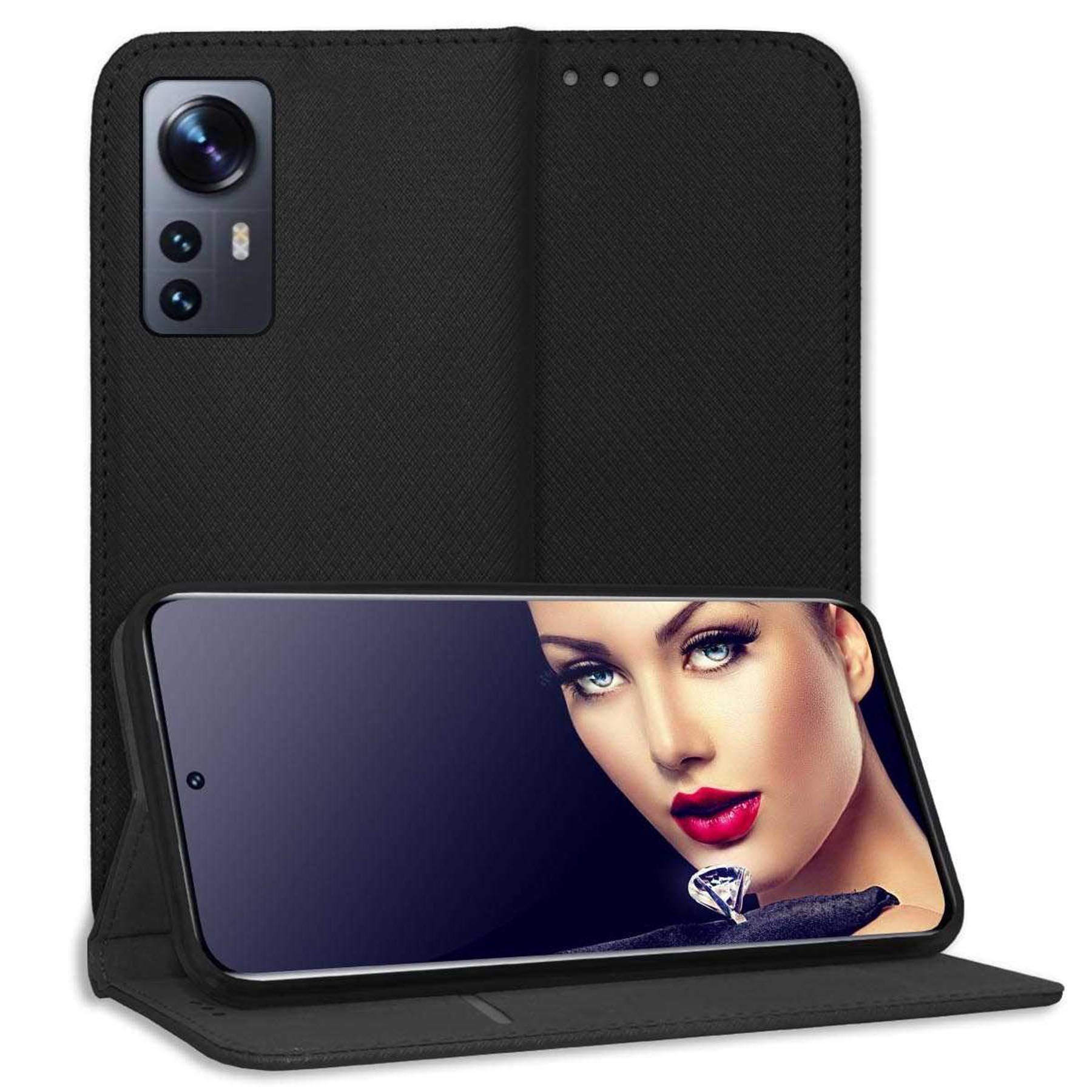 mtb more energy Smartphone-Hülle Smart Magnet für Xiaomi 12, Xiaomi 12X, Schwarz, Bookstyle Klapphülle Cover Wallet Case aus Kunstleder