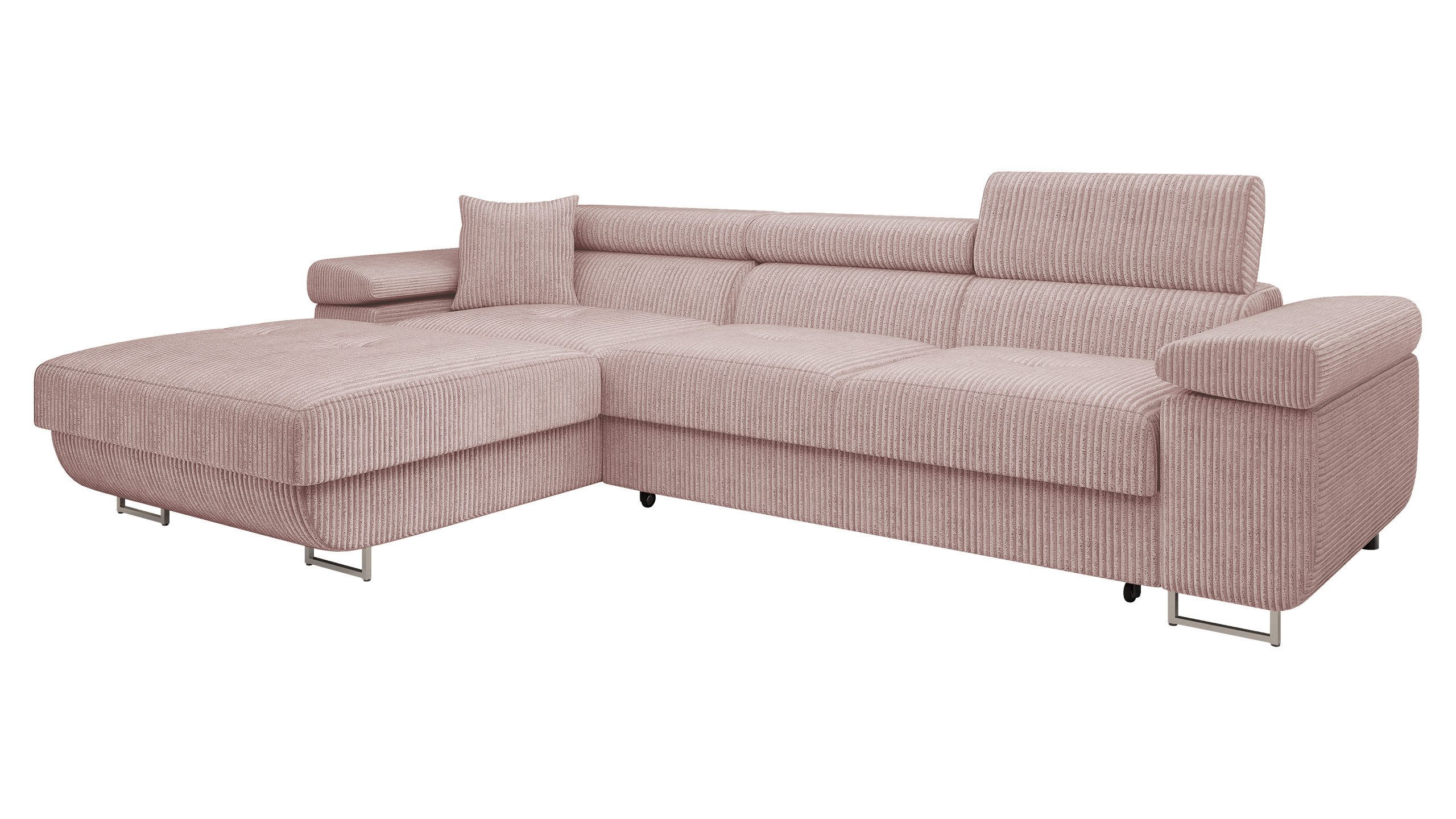 MIRJAN24 Ecksofa Torezio Mini Cord, mit Bettkasten und Schlaffunktion, Einstellbare Kopfstützen, 280x170x70-90 cm