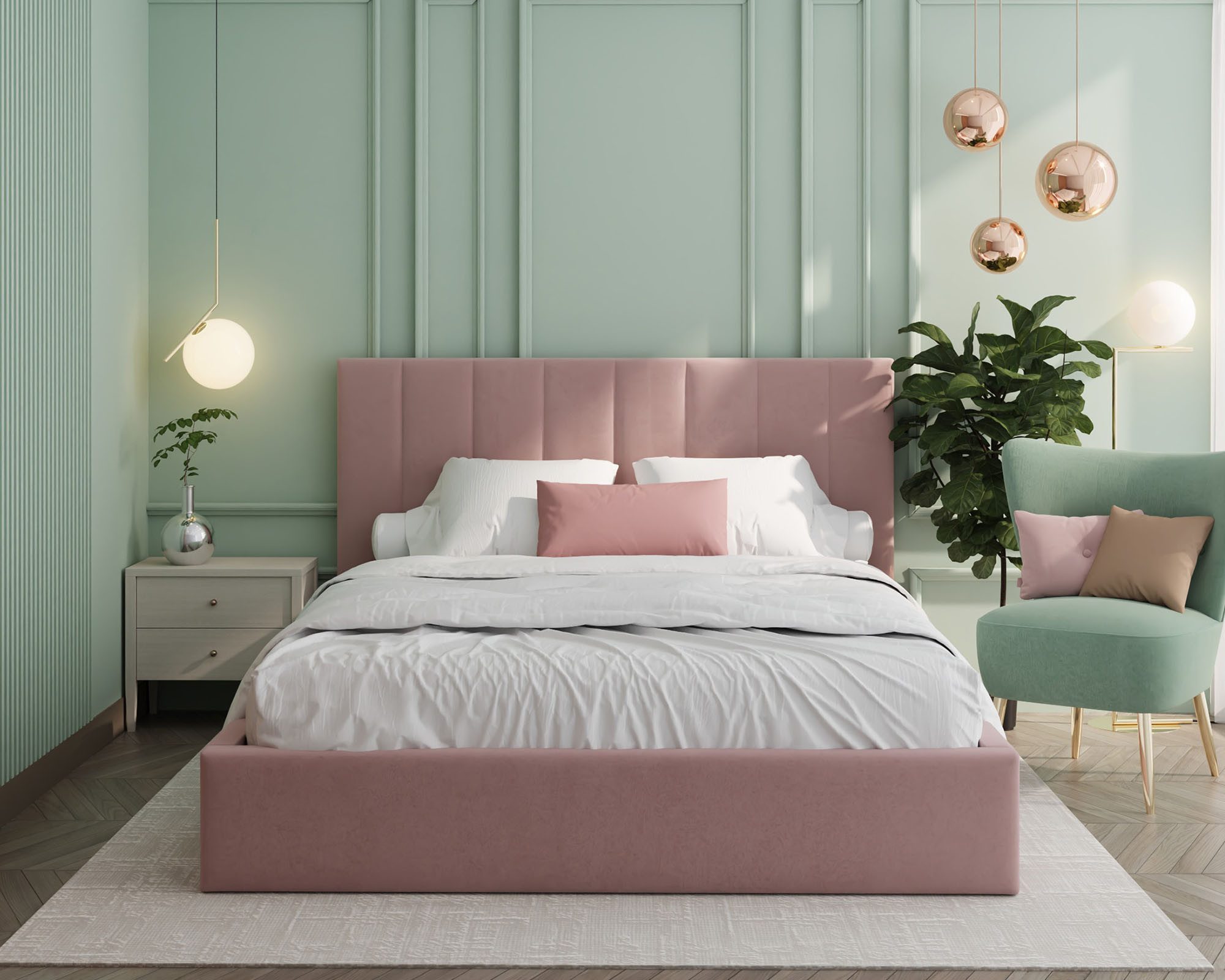 thematys Polsterbett 120x200–180x200 cm – Samt Velours Bett mit Bettkasten & Lattenrost (Optional mit 23 cm Taschenfederkern-Matratze H2, hydraulisches Stauraumbett)