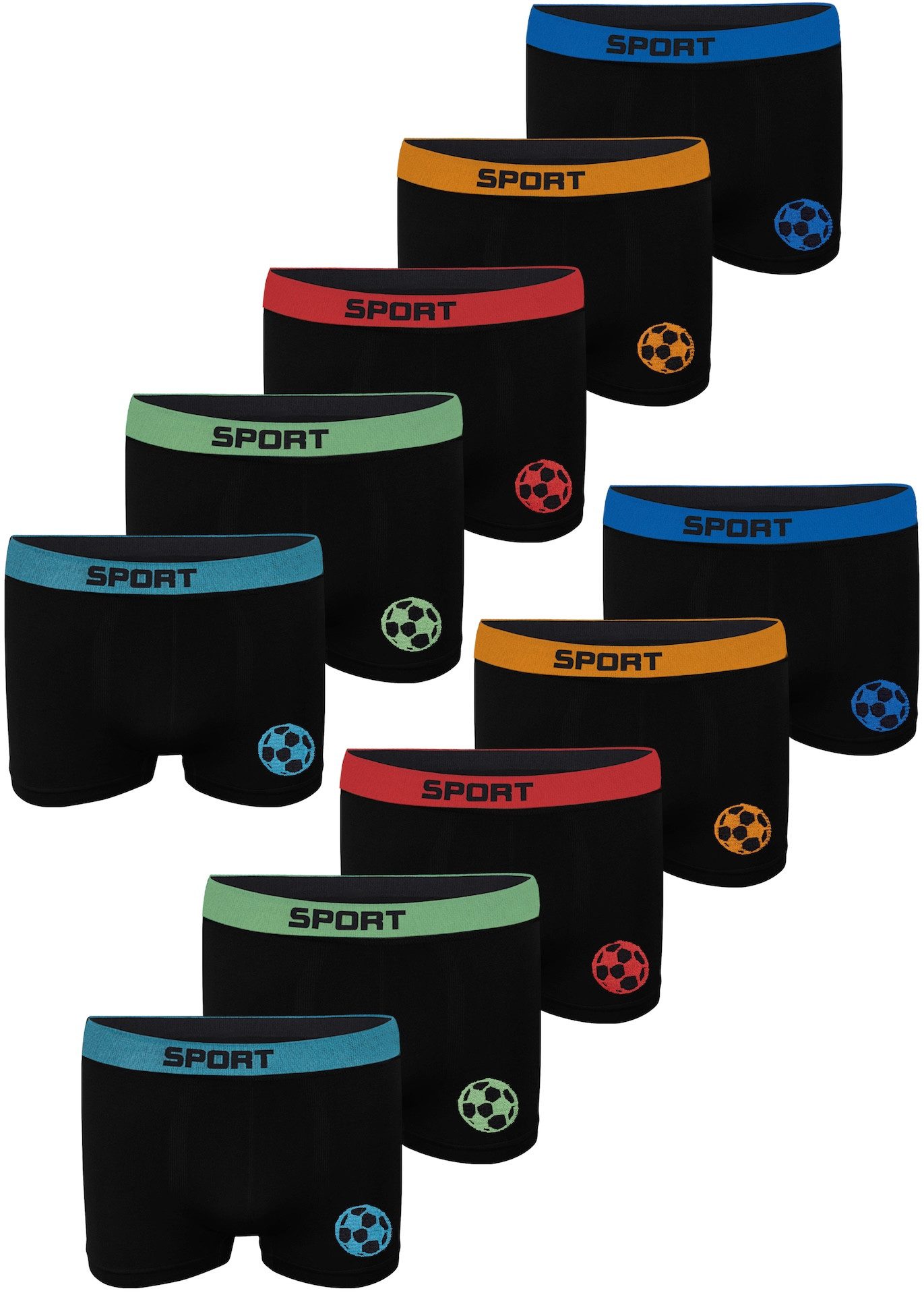 LOREZA Boxershorts 10er Set Jungen Boxershorts - Fussball - Bunt (Spar-Packung, 10-St)
